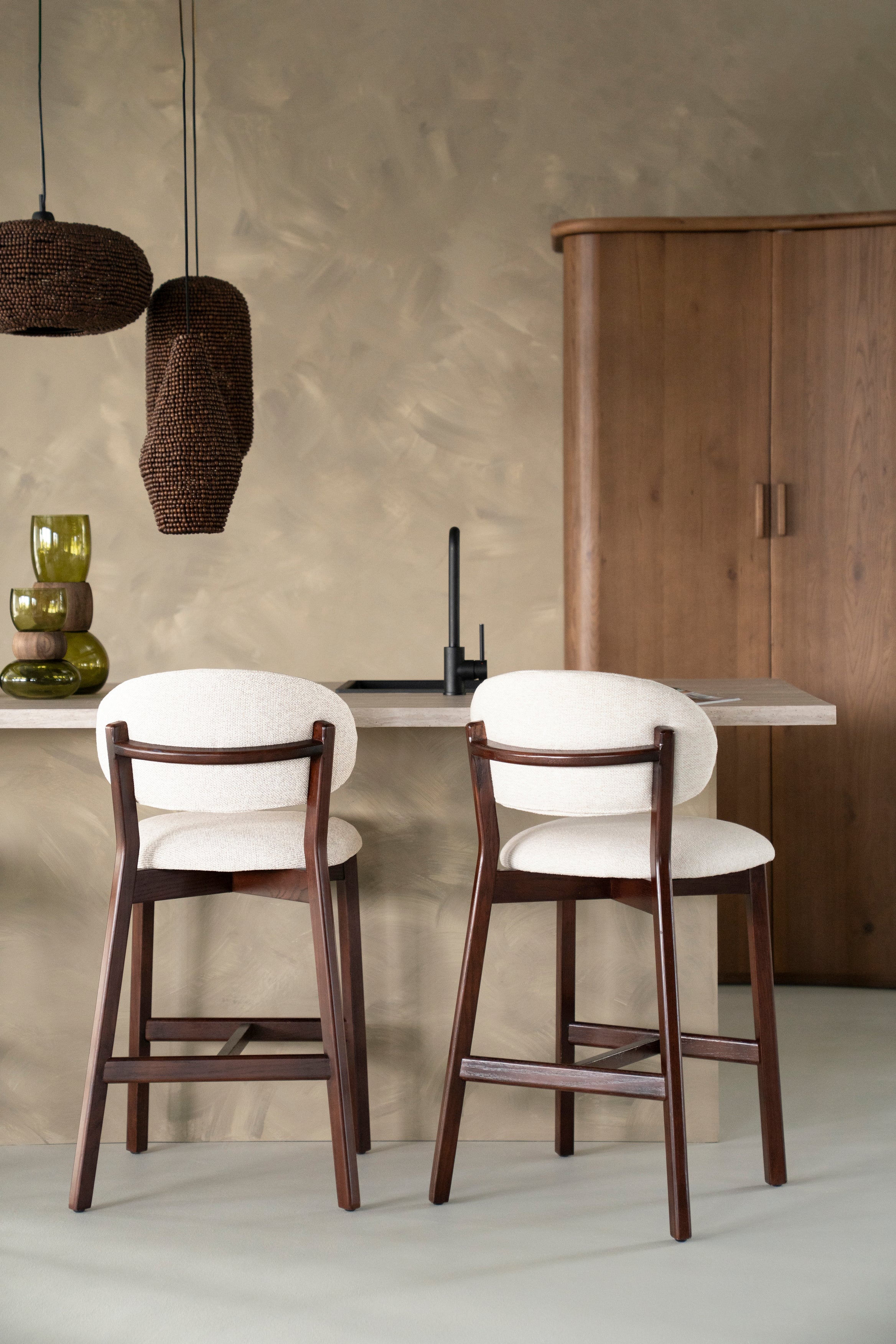 MIKKY Beige Stool with Oak Base