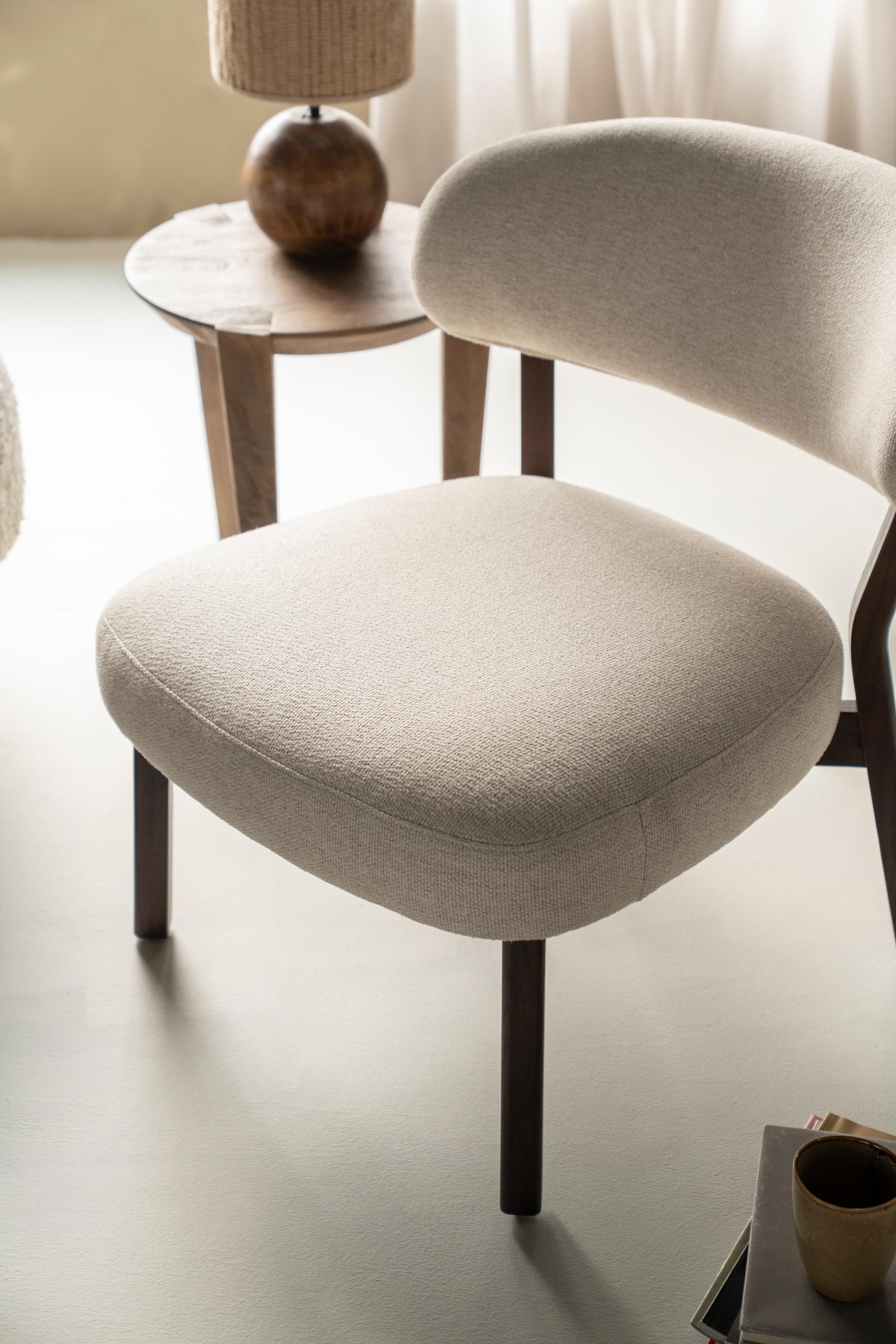 MIKKY Armchair in Light Beige with Dark Wooden Base