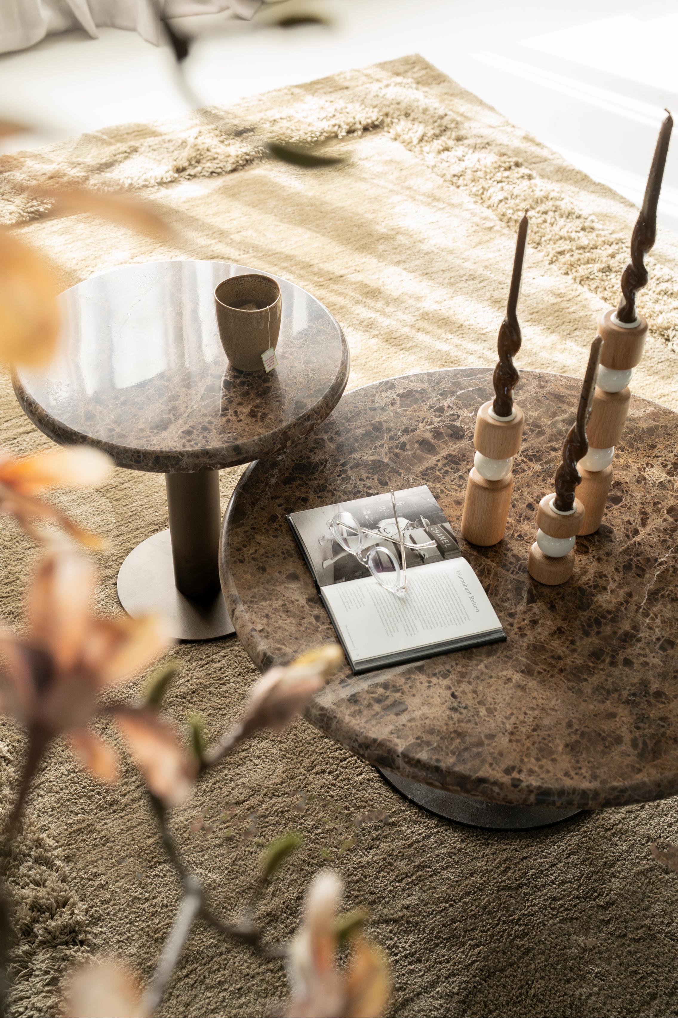LUIGI coffee table brown marble with metal base