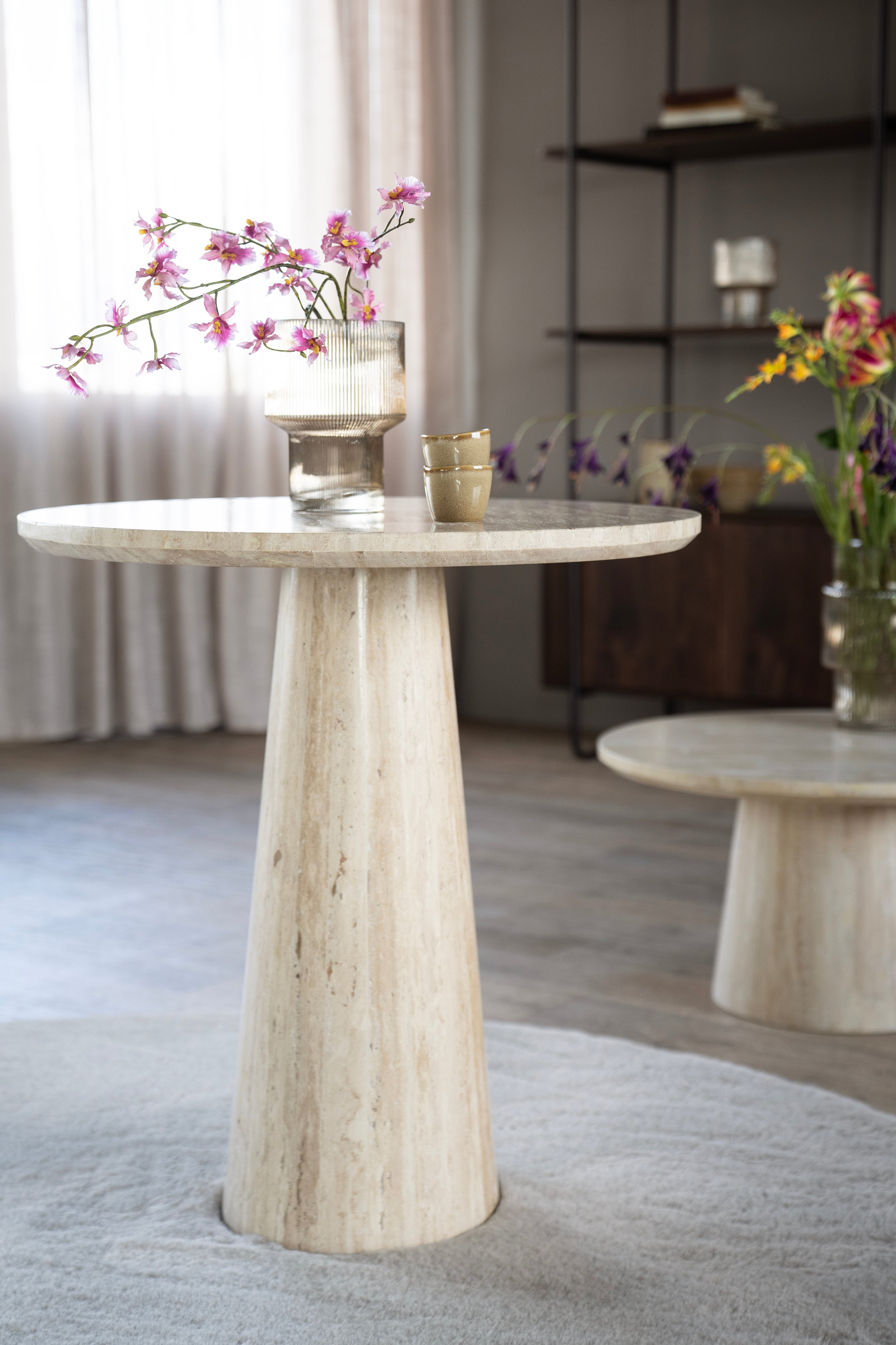 AIME Light Beige Round Café Table Travertine