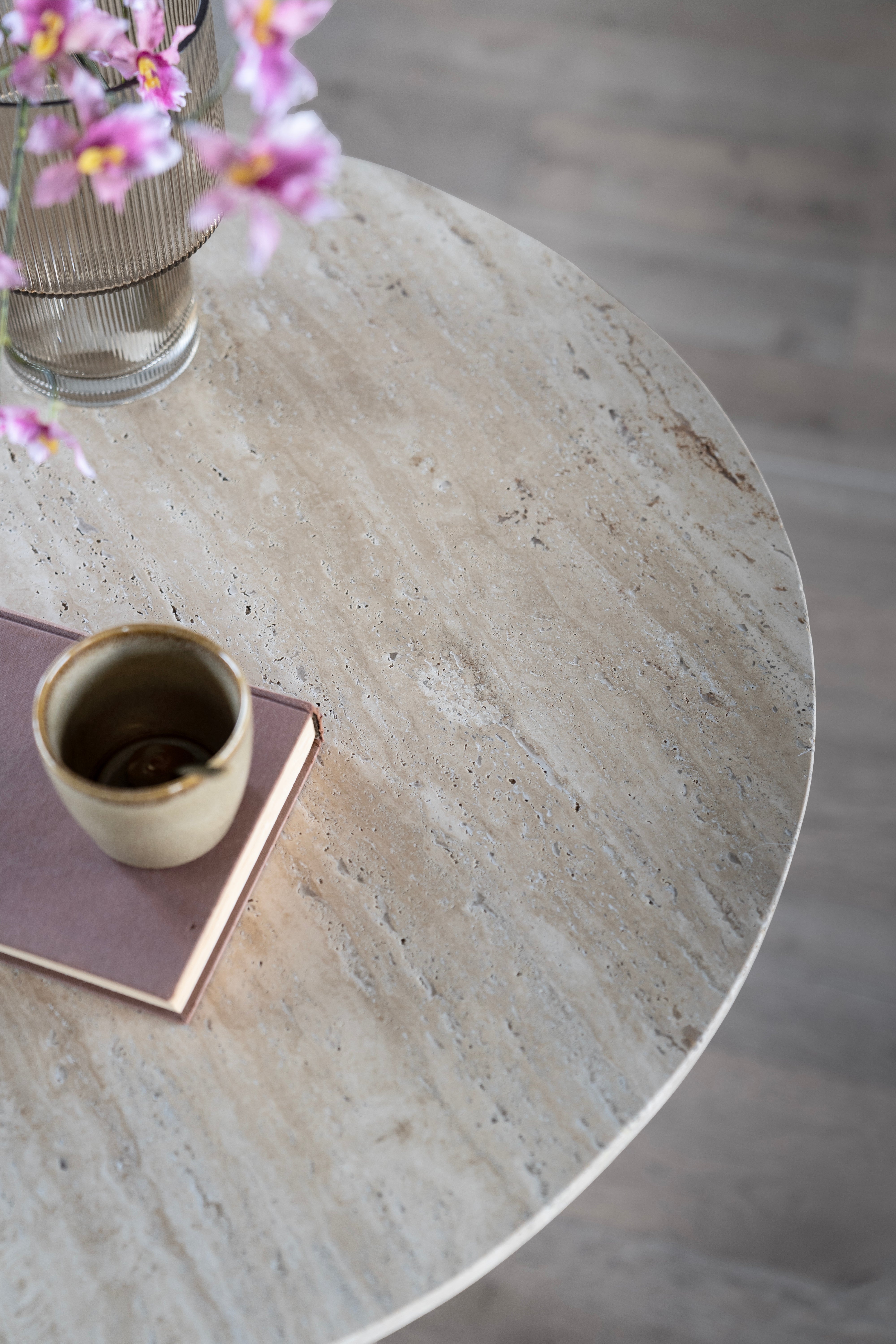 AIME Light Beige Round Café Table Travertine