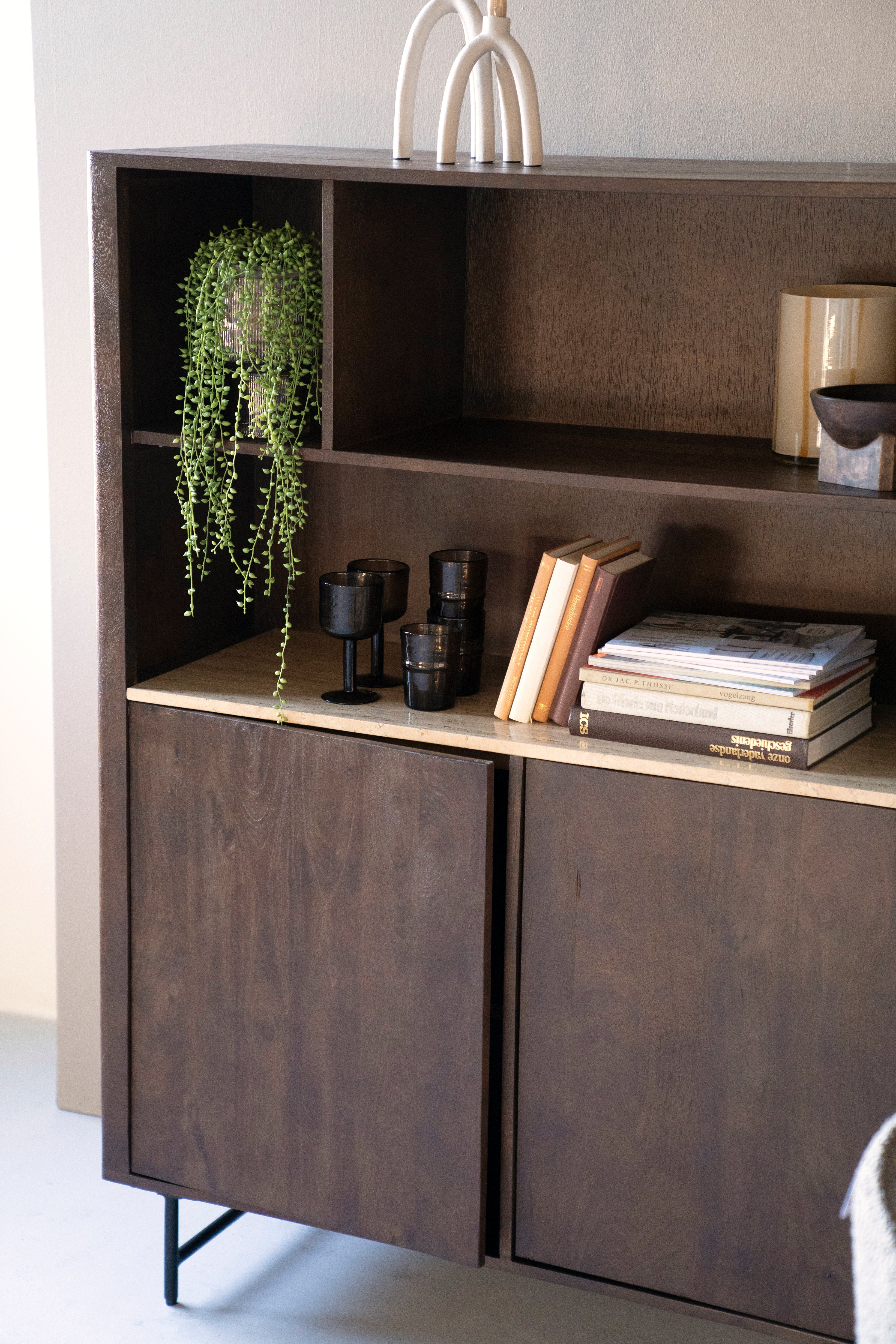 LIO Shelf brown mango wood with travertine