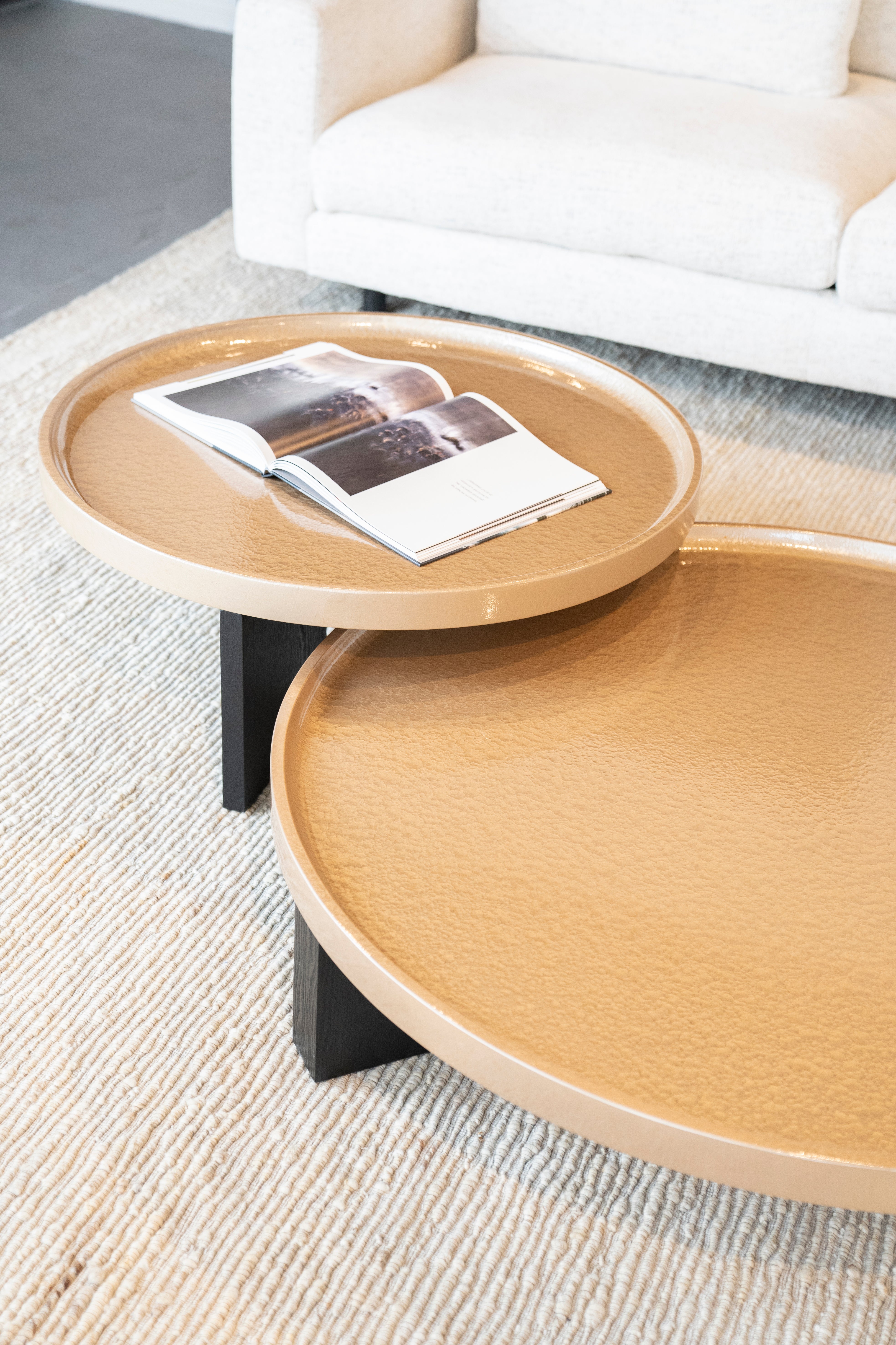 MAYSON Beige Coffee Table with Wooden Base