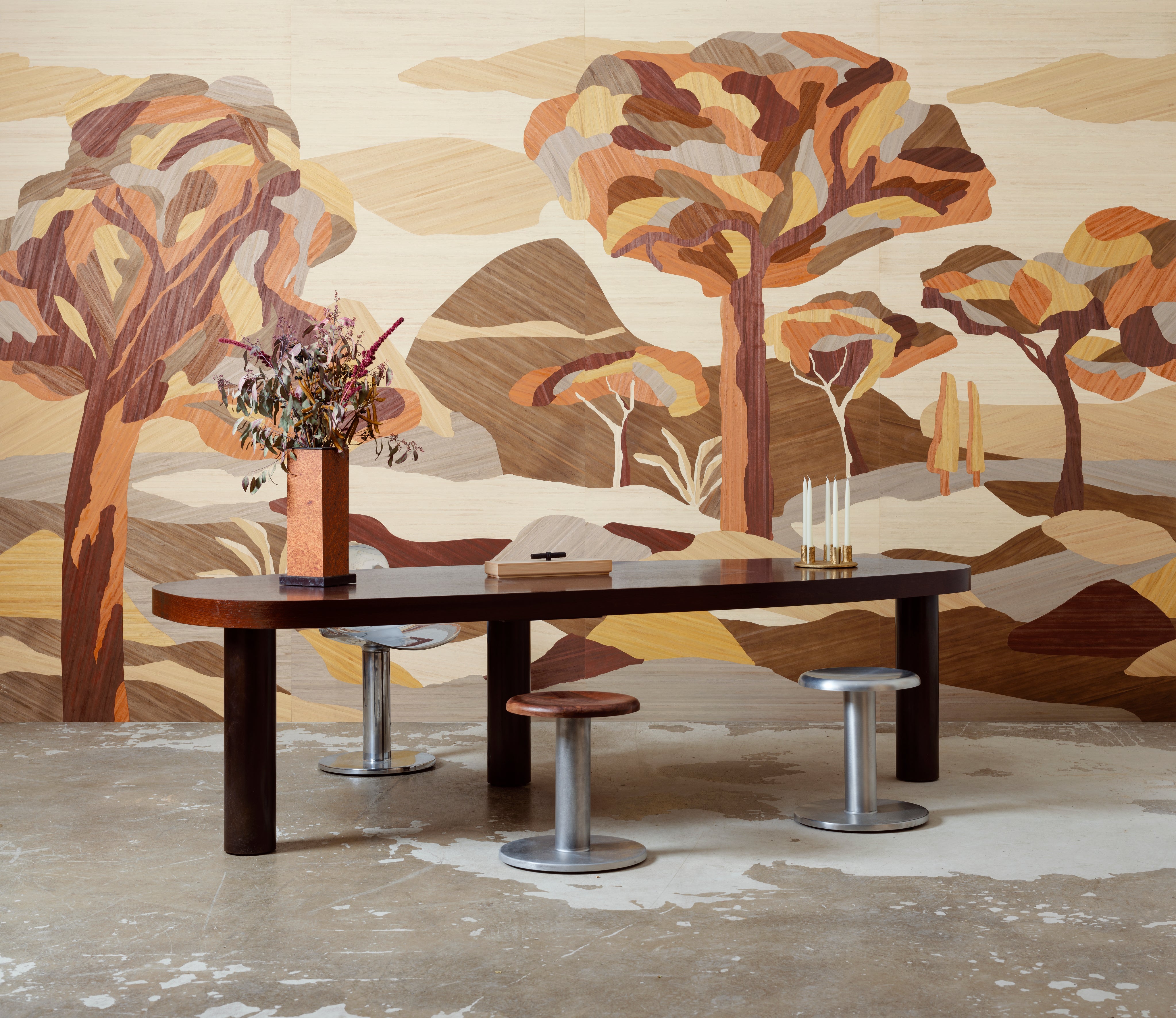 Mural with a design UNDER THE SYCAMORE TREE orange