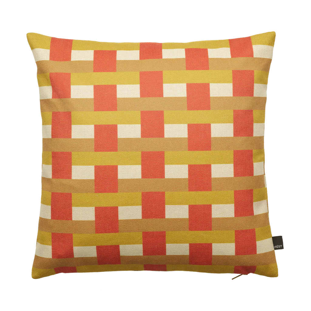STRIPES AND CHECKS Pillow in Orange with Yellow