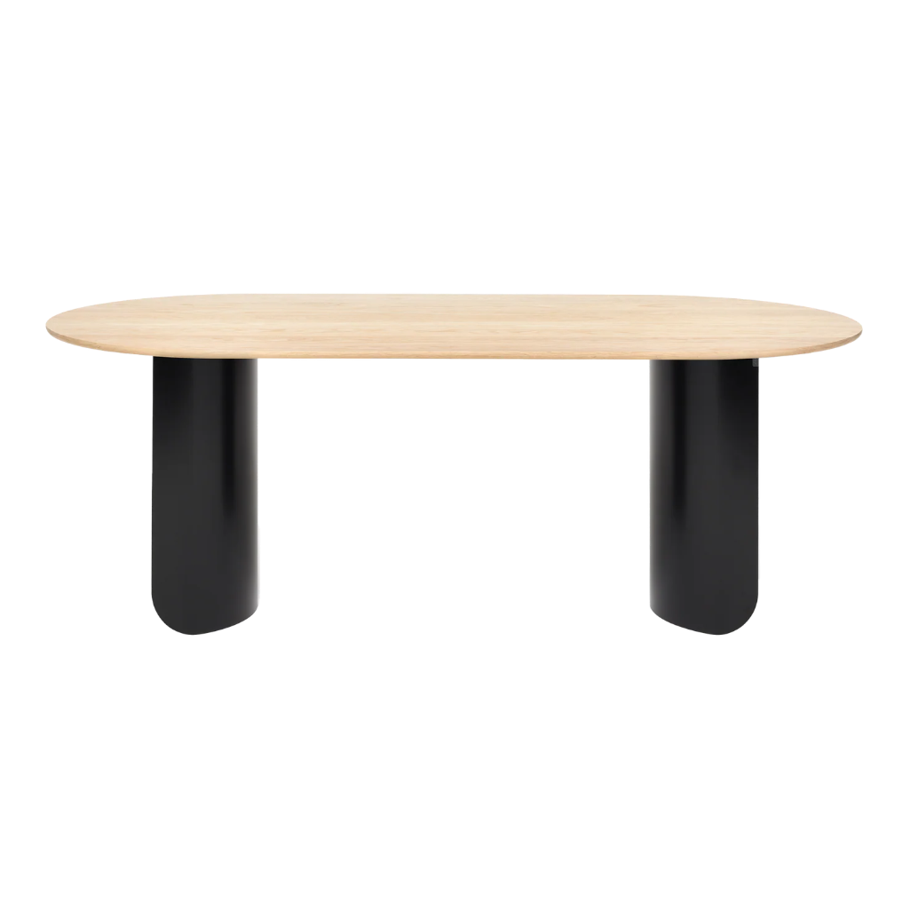 Oval Table PLATEAU with Oak Top and Black Base