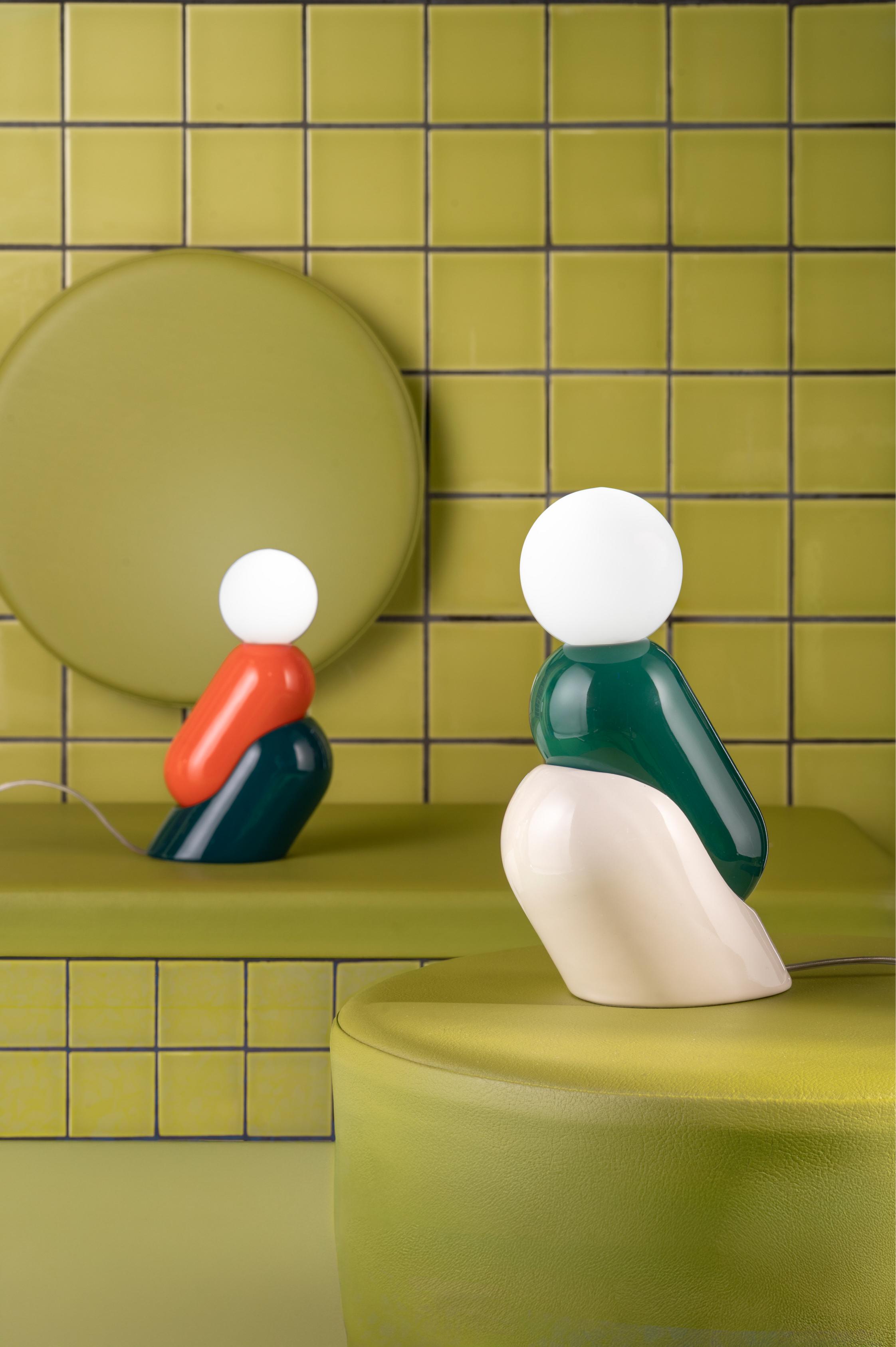Ceramic table lamp TATA orange with petrol green