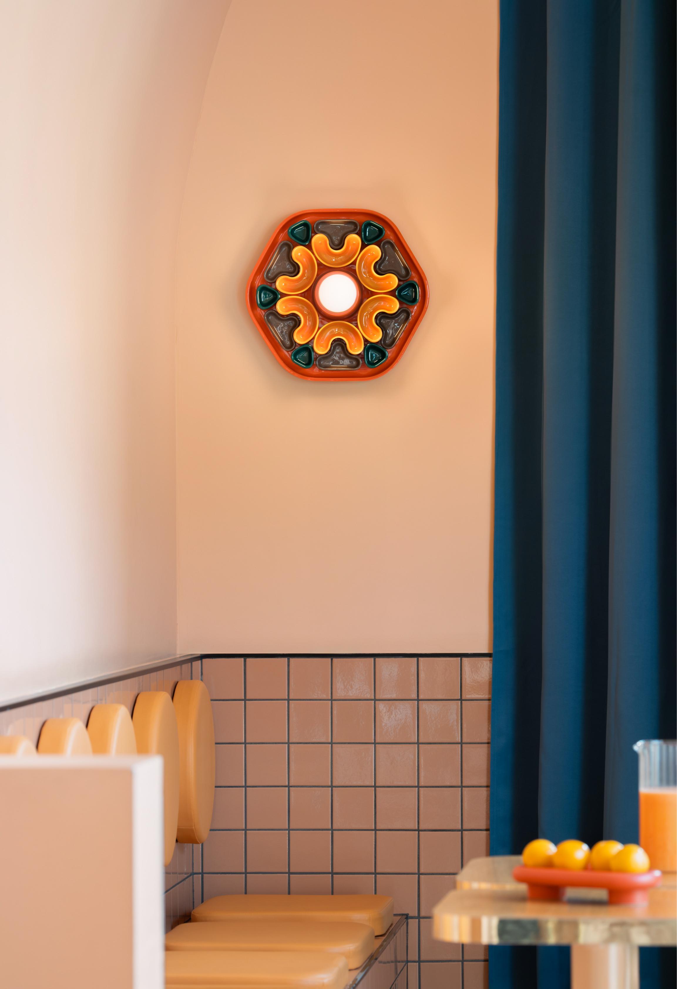 Ceramic wall lamp PHYTIA blue with yellow, orange, and brown