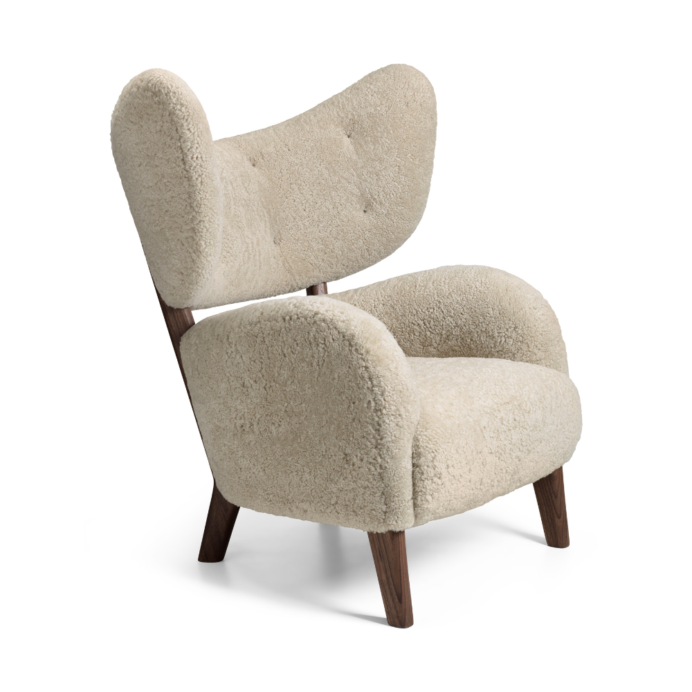 Fotel MY OWN CHAIR skóra owcza z orzechową podstawą