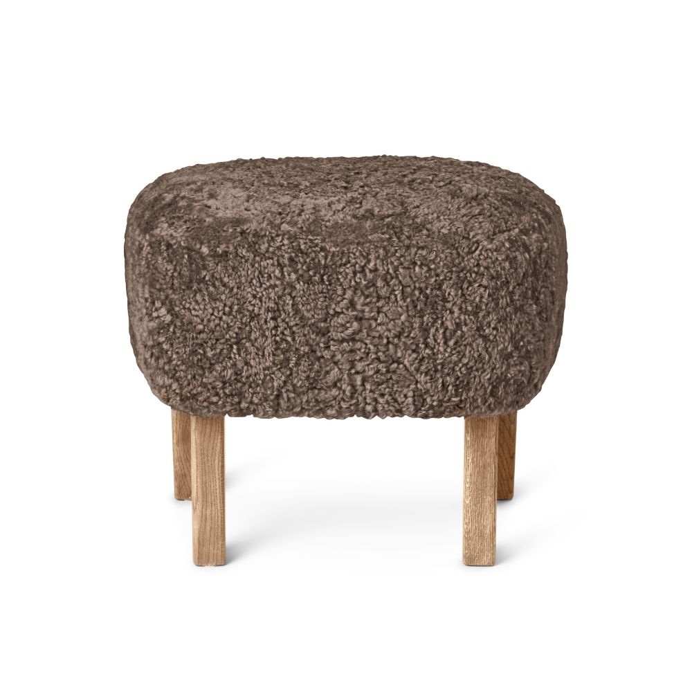 INGEBORG footstool brown sheepskin with oak base