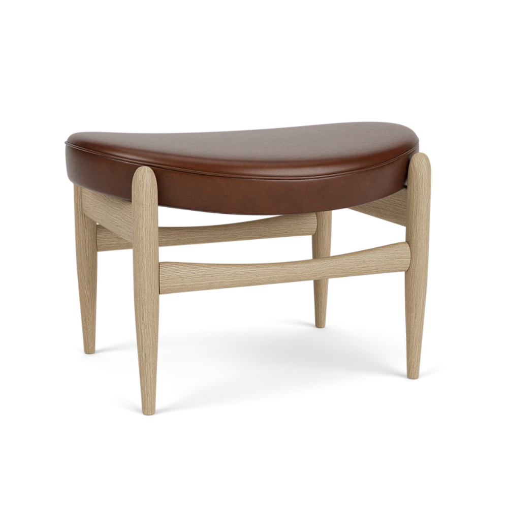 ELIZABETH footstool brown leather with oak base
