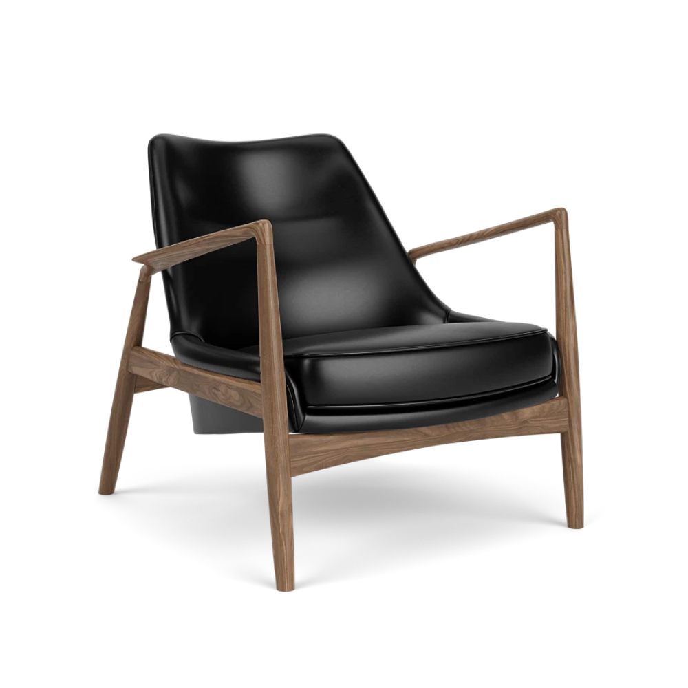 THE SEAL armchair black leather with walnut base