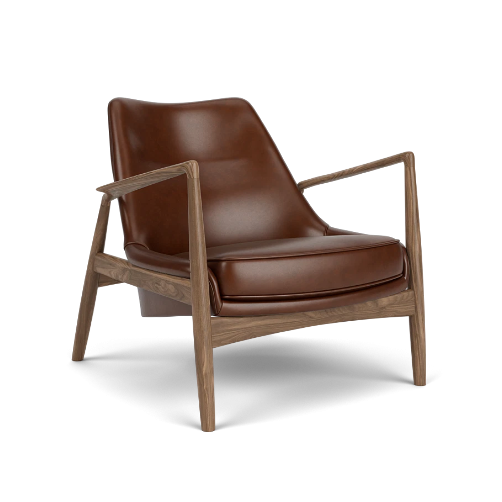 THE SEAL armchair brown leather with walnut base