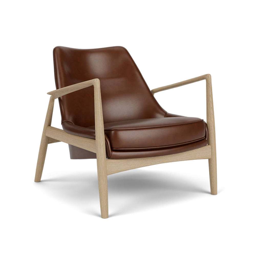 THE SEAL armchair brown leather with oak base