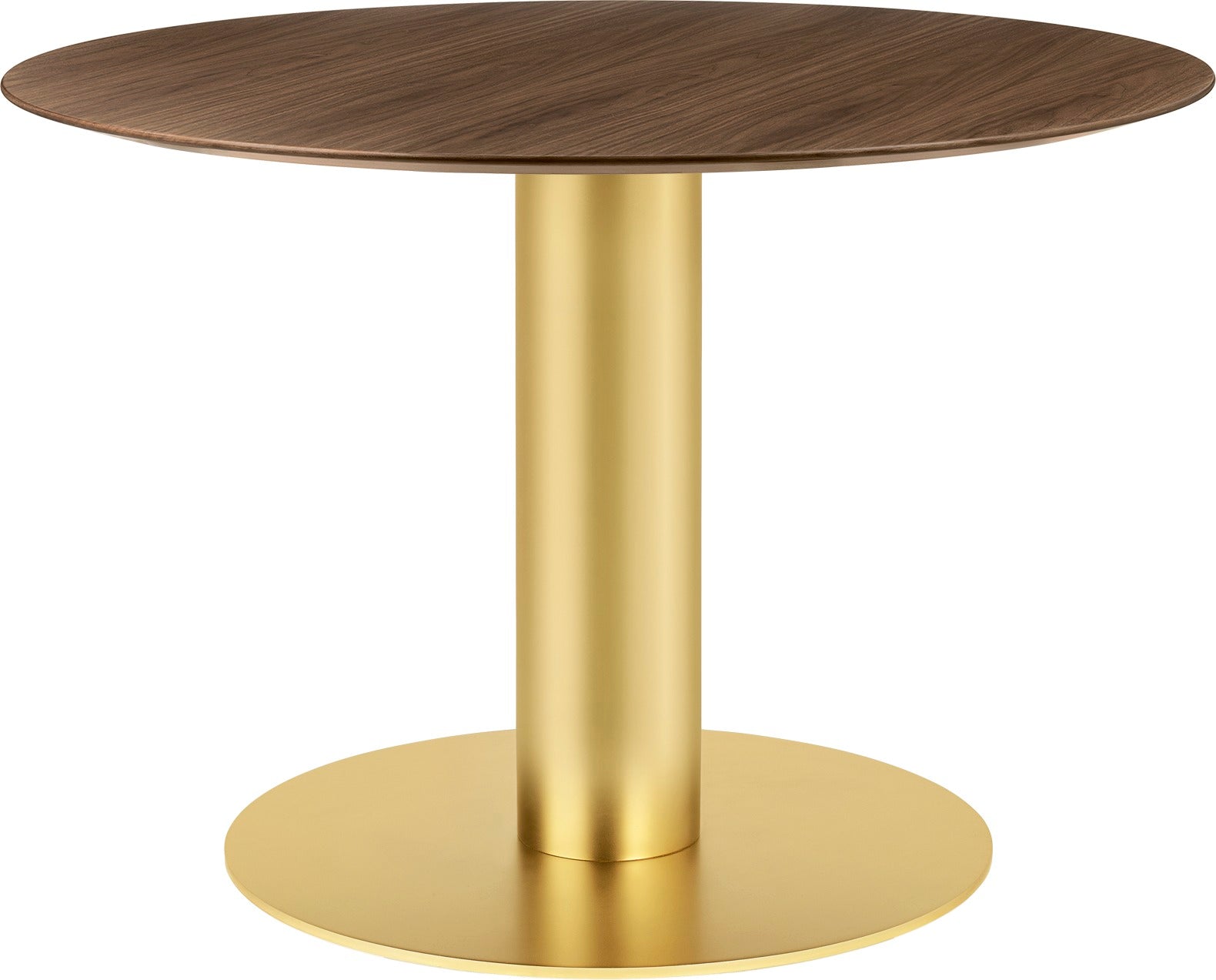 Runder Tisch 2.0 aus Nussbaumholz mit goldenem Fuß