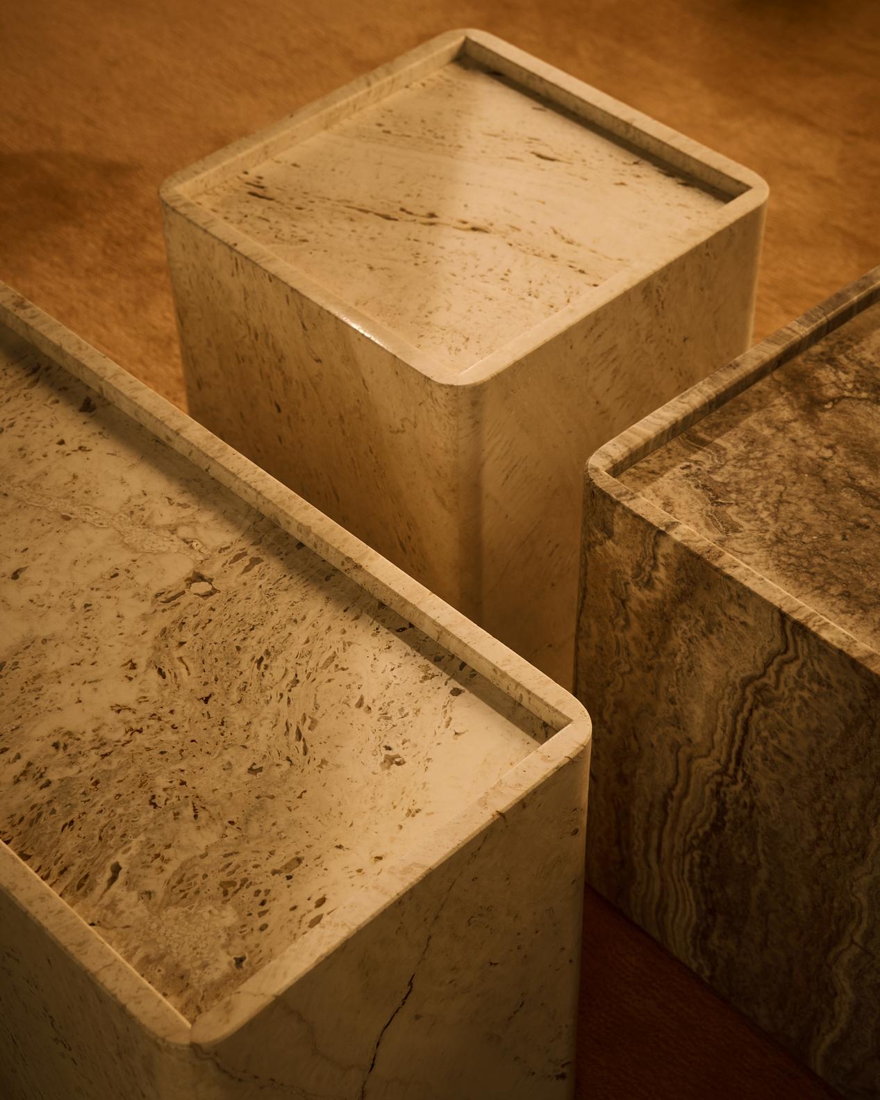 PIETRA gray travertine side table