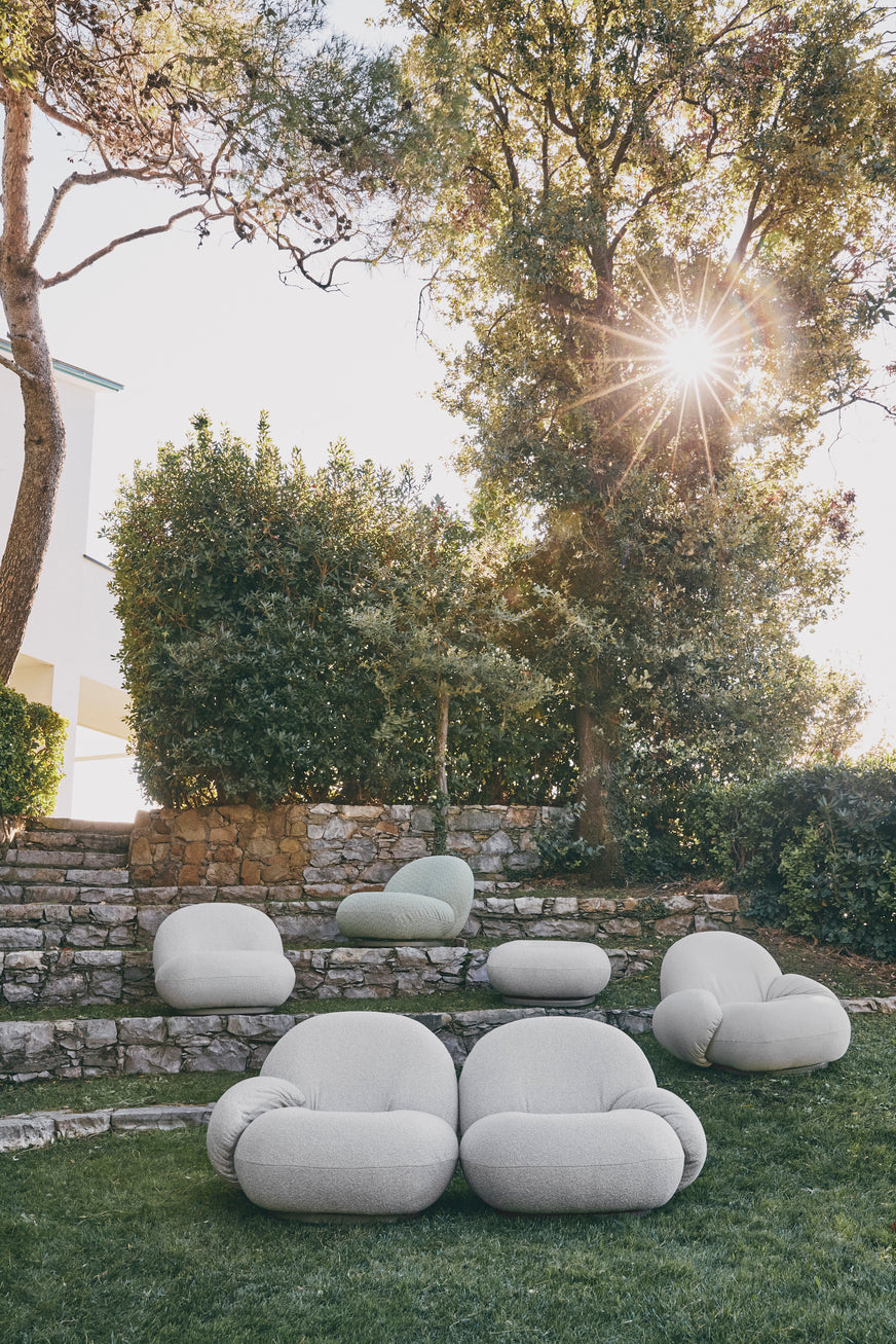 Outdoor pouf PACHA upholstered with a gold base