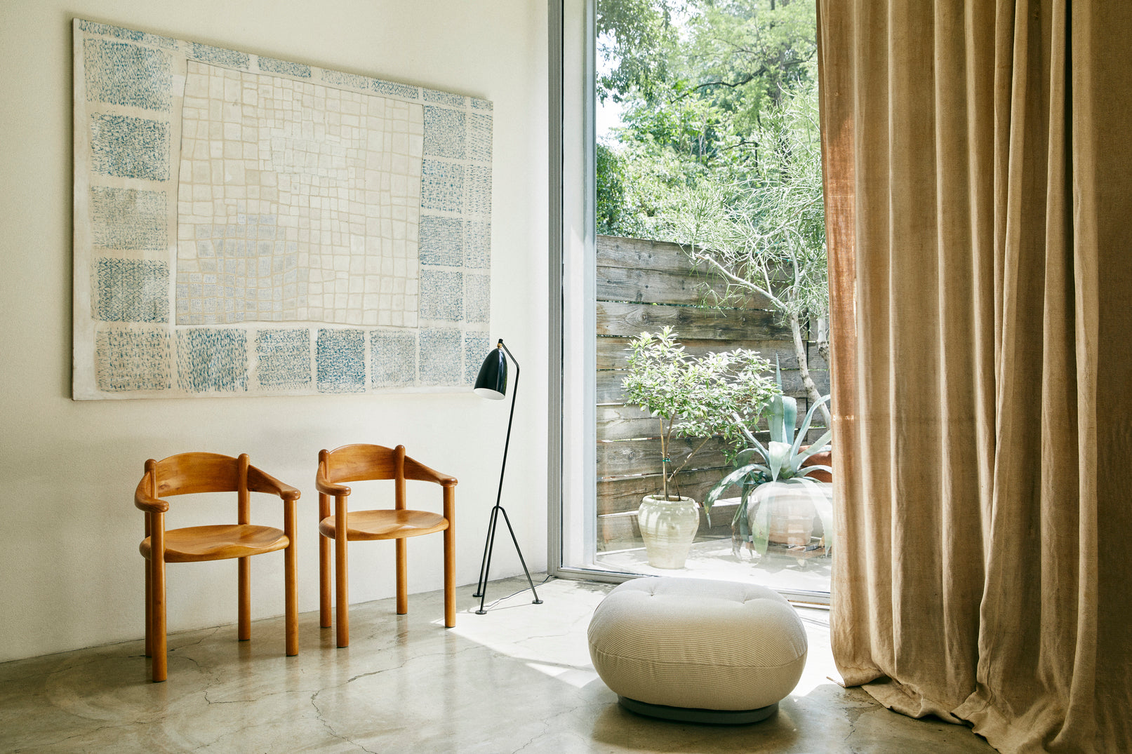 Outdoor pouf PACHA upholstered with a gold base