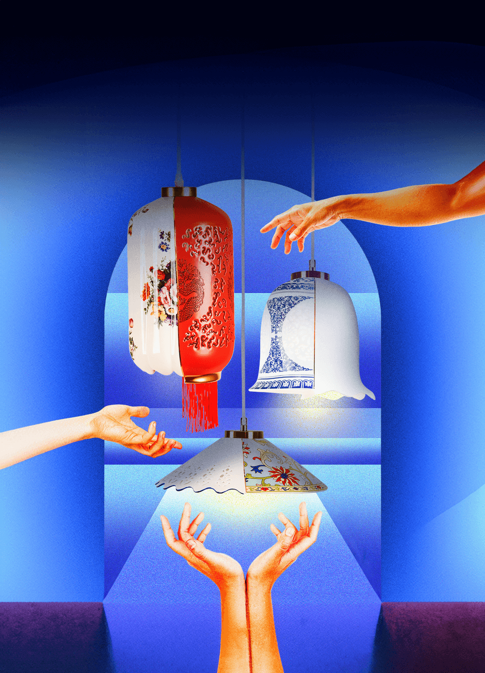 HYBRID INALDA White with Red Pendant Lamp