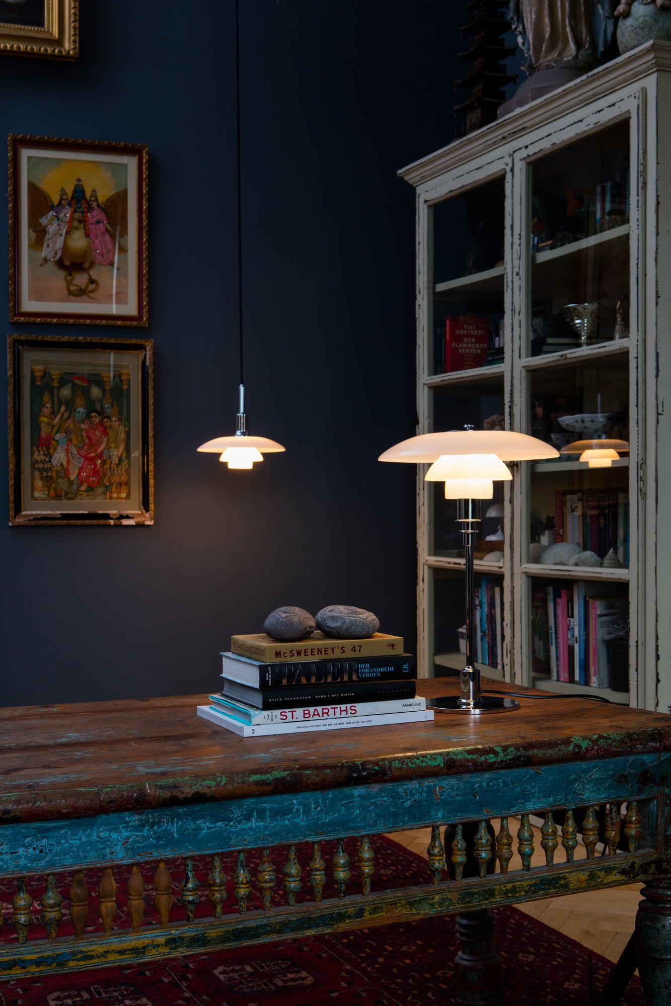 Tischlampe PH 3/2 weiß mit verchromtem Fuß