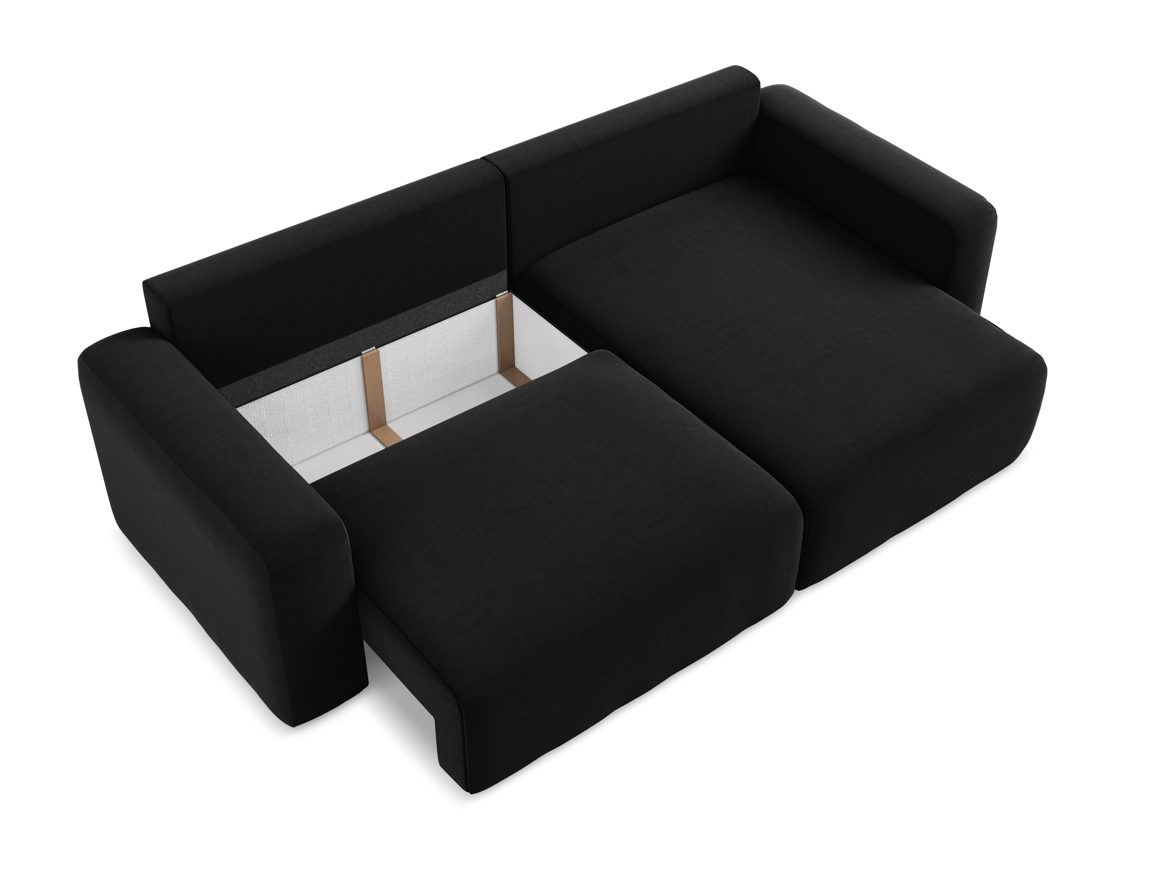 Right-facing velvet corner sofa bed KONA black