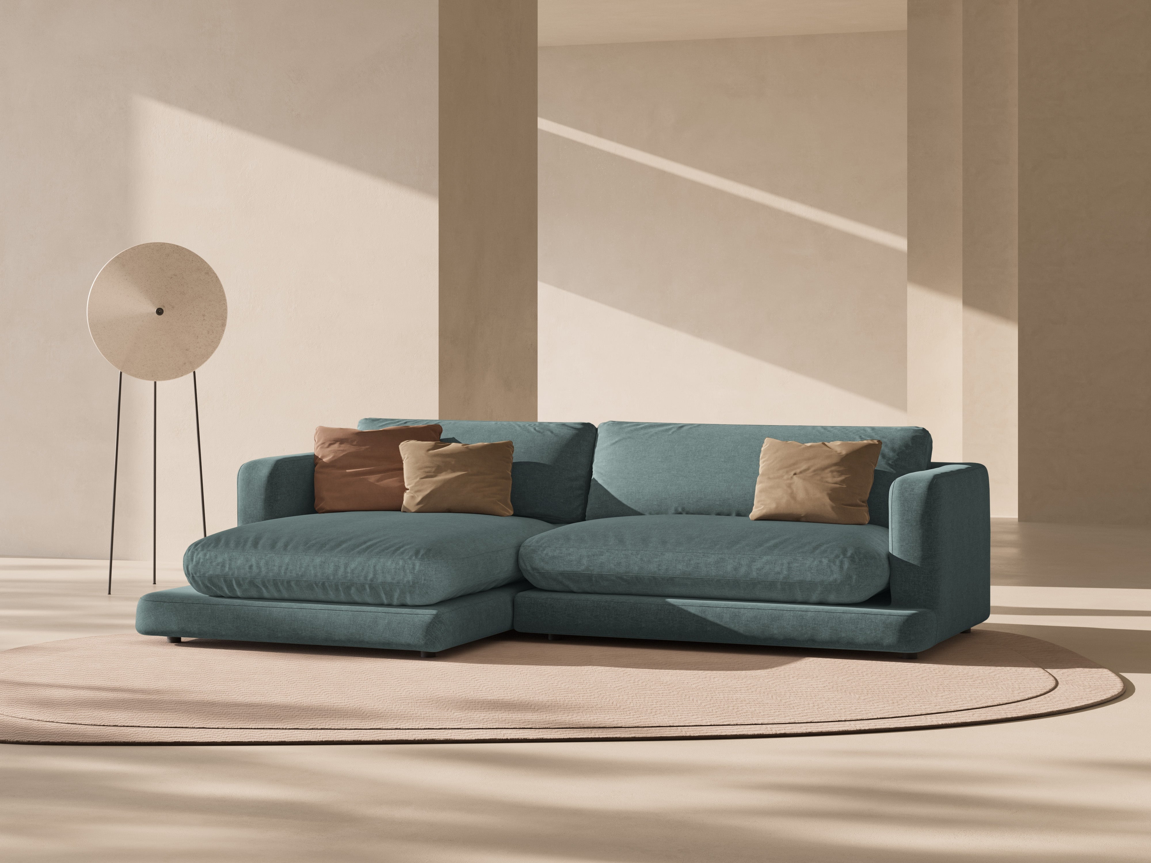 Left-sided corner sofa DAPHNE sea green chenille