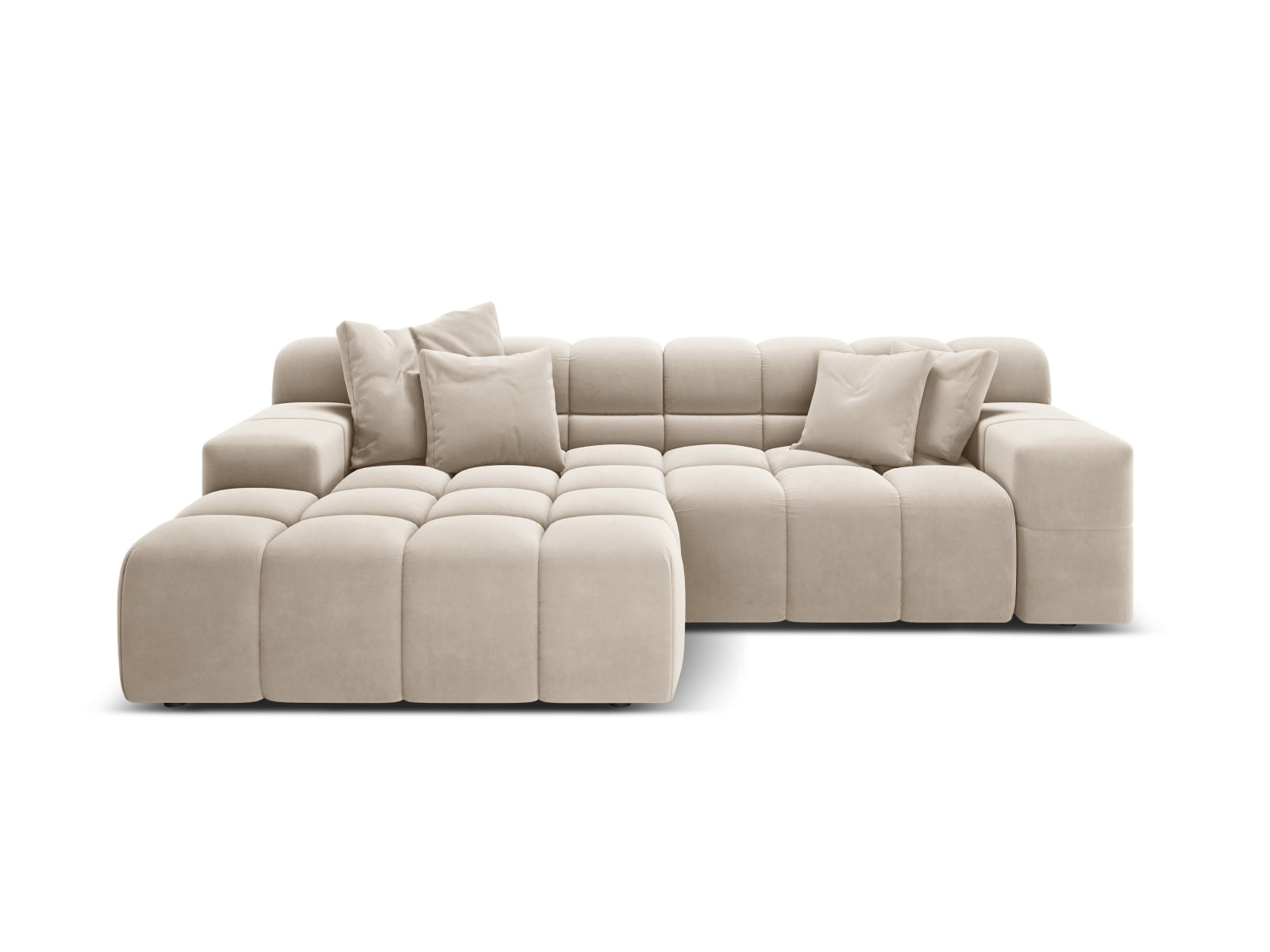 Left-facing 2-seater velvet corner sofa AGAVE light beige
