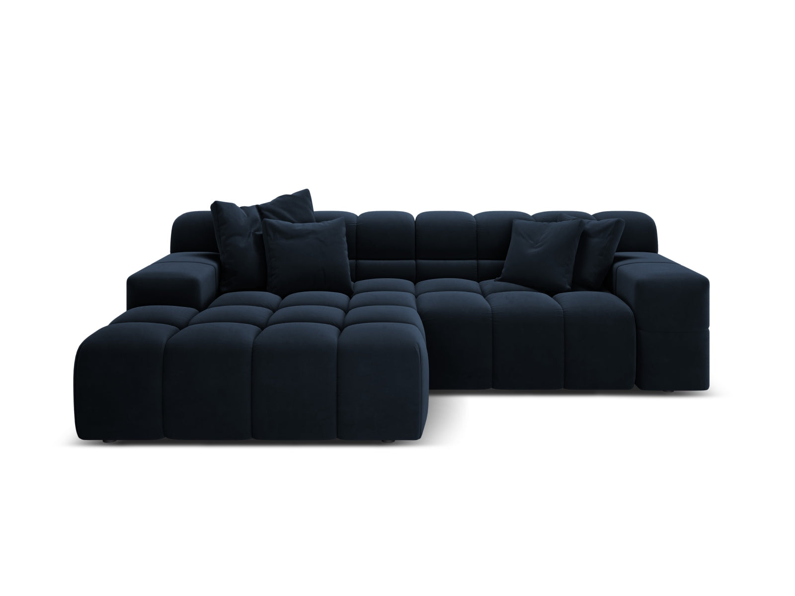 Left-facing 2-seater velvet corner sofa AGAVE navy blue