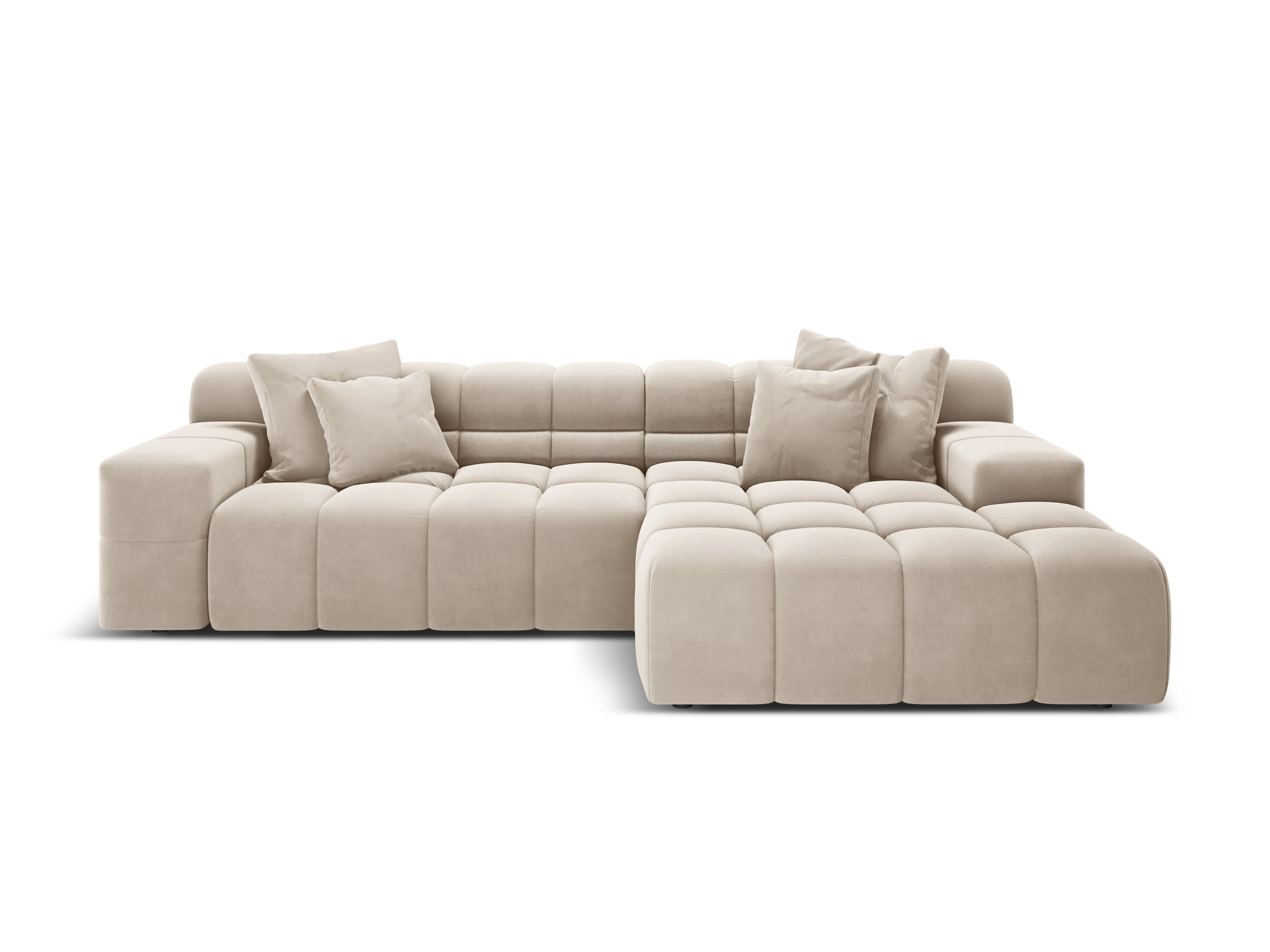 Right-facing 3-seater velvet corner sofa AGAVE light beige