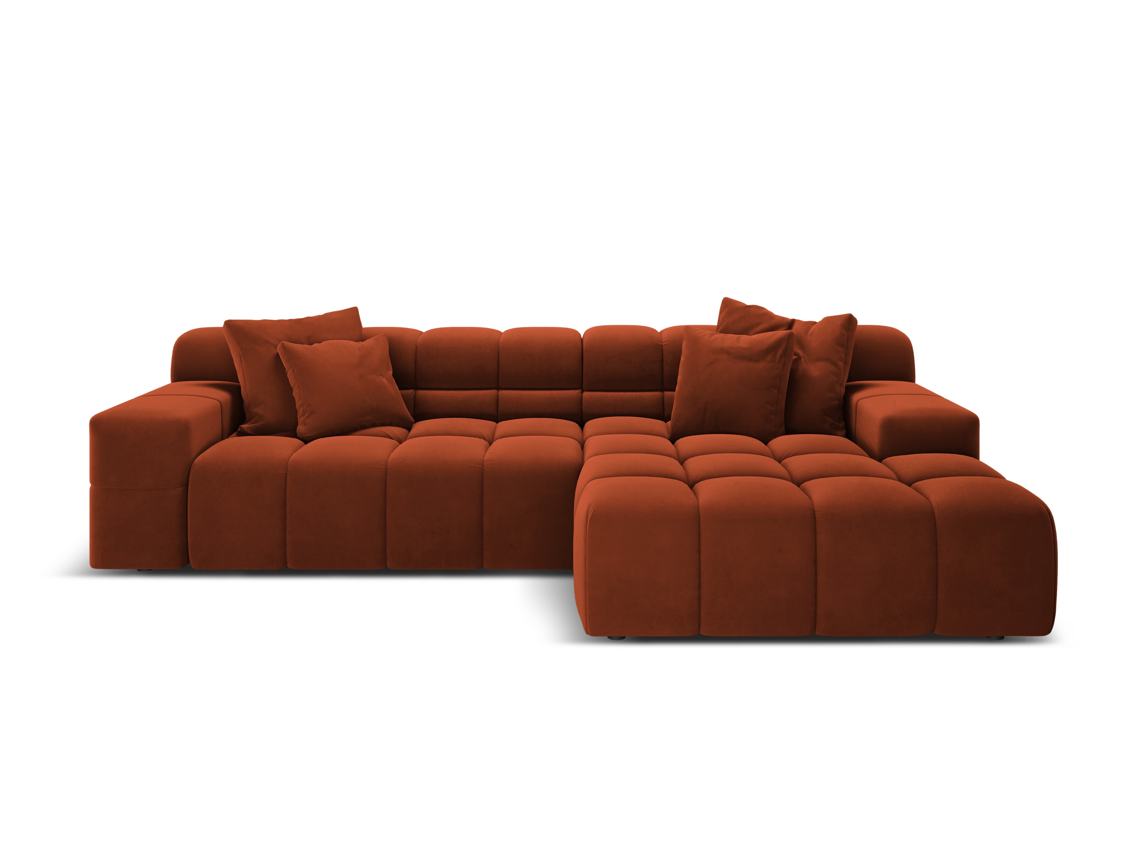 Right-facing 3-seater velvet corner sofa AGAVE in brick red