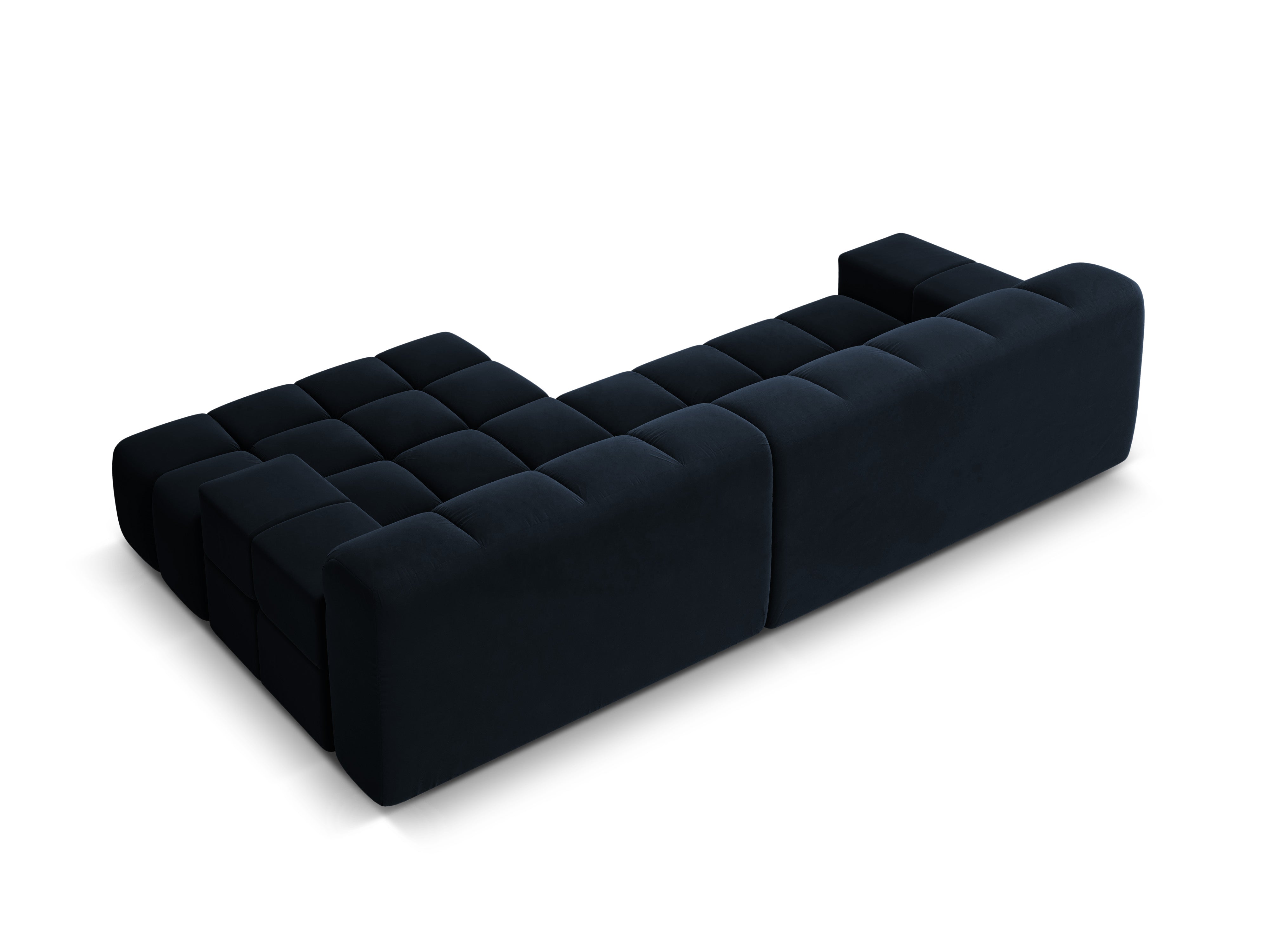 Velvet corner sofa for three people, right-facing, AGAVE, navy blue
