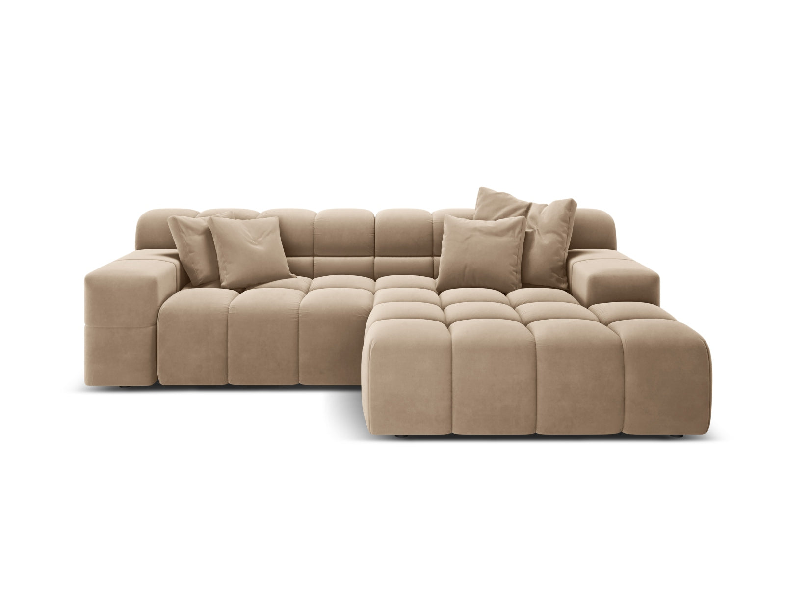 Right-facing 2-seater velvet corner sofa AGAVE beige