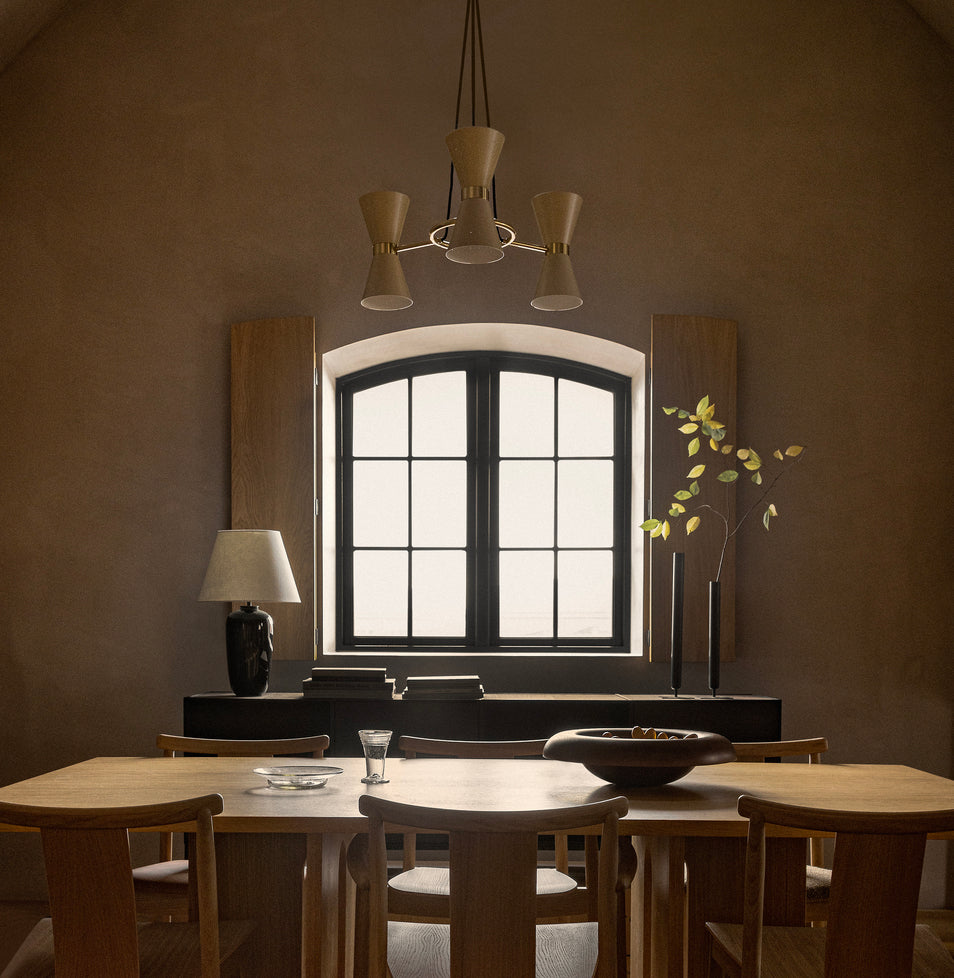 COLLECTOR beige chandelier with brass finish