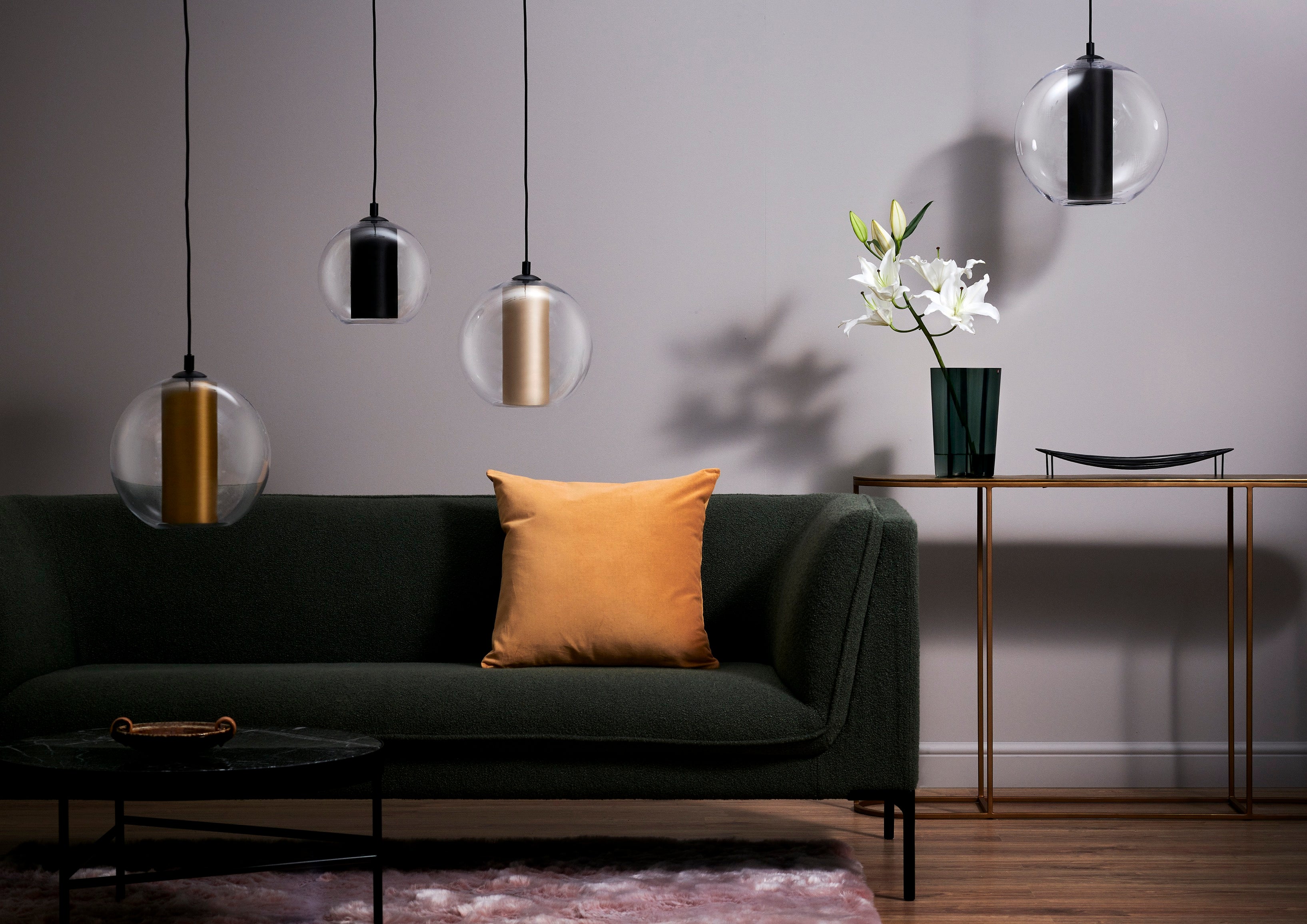 MERIDA pendant lamp in champagne with black finish