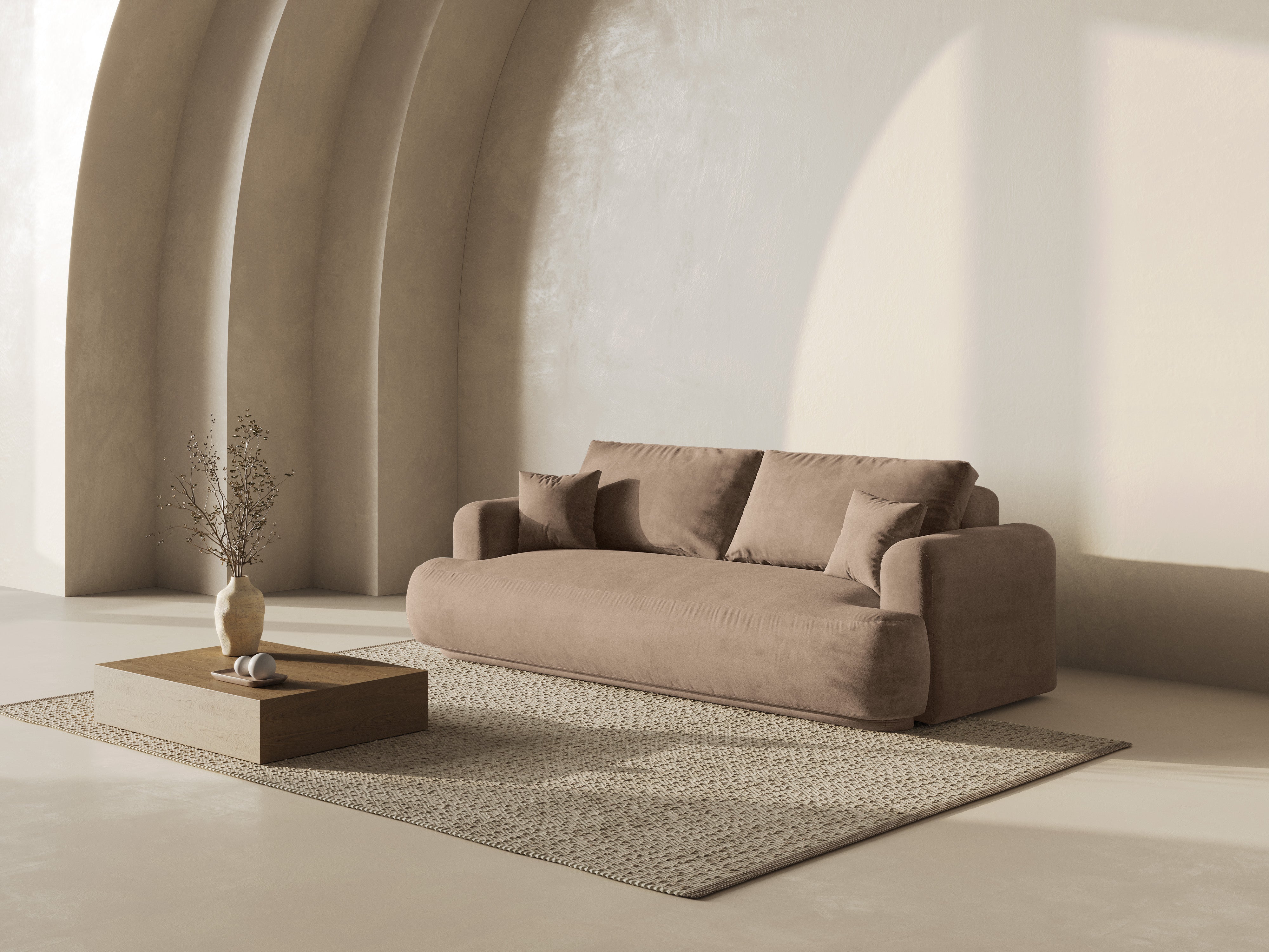 Velvet sofa with Ella Sleeping Dark Bench