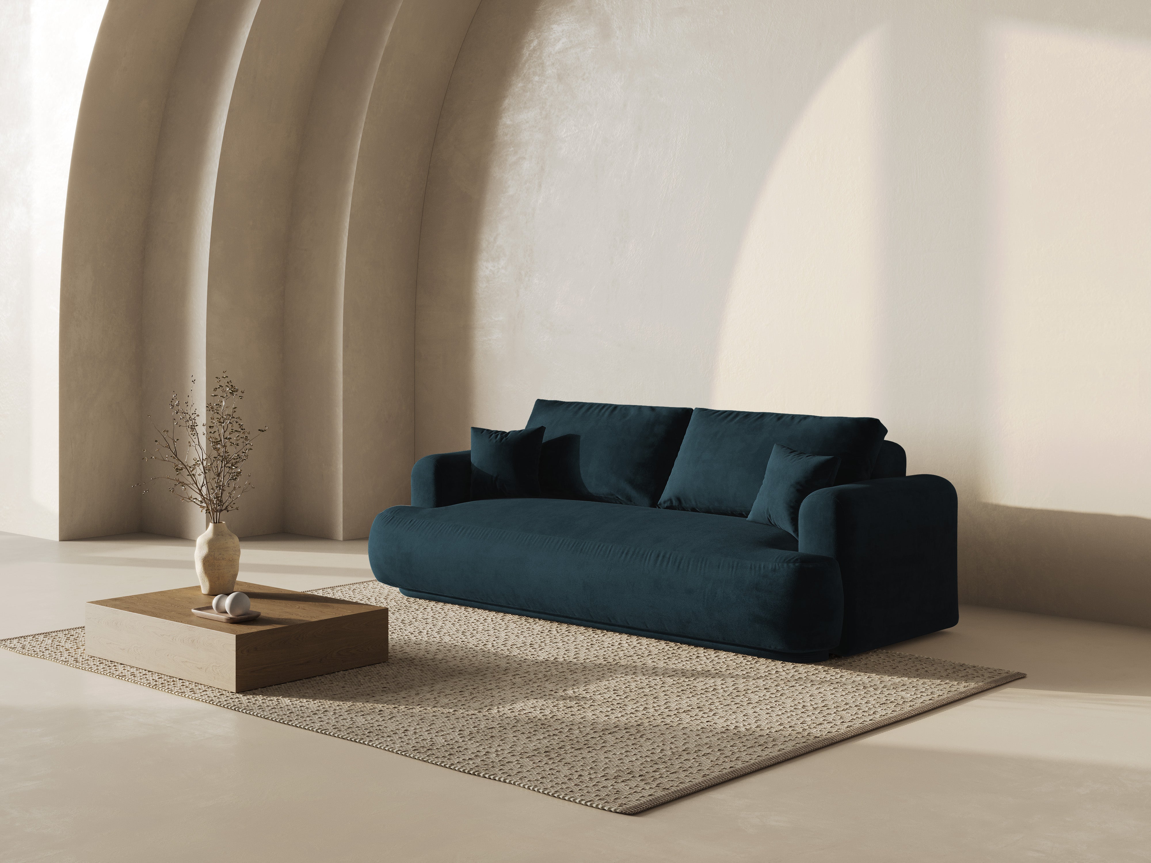 Velvet sofa with Ella Petrol navy blue sleeping function