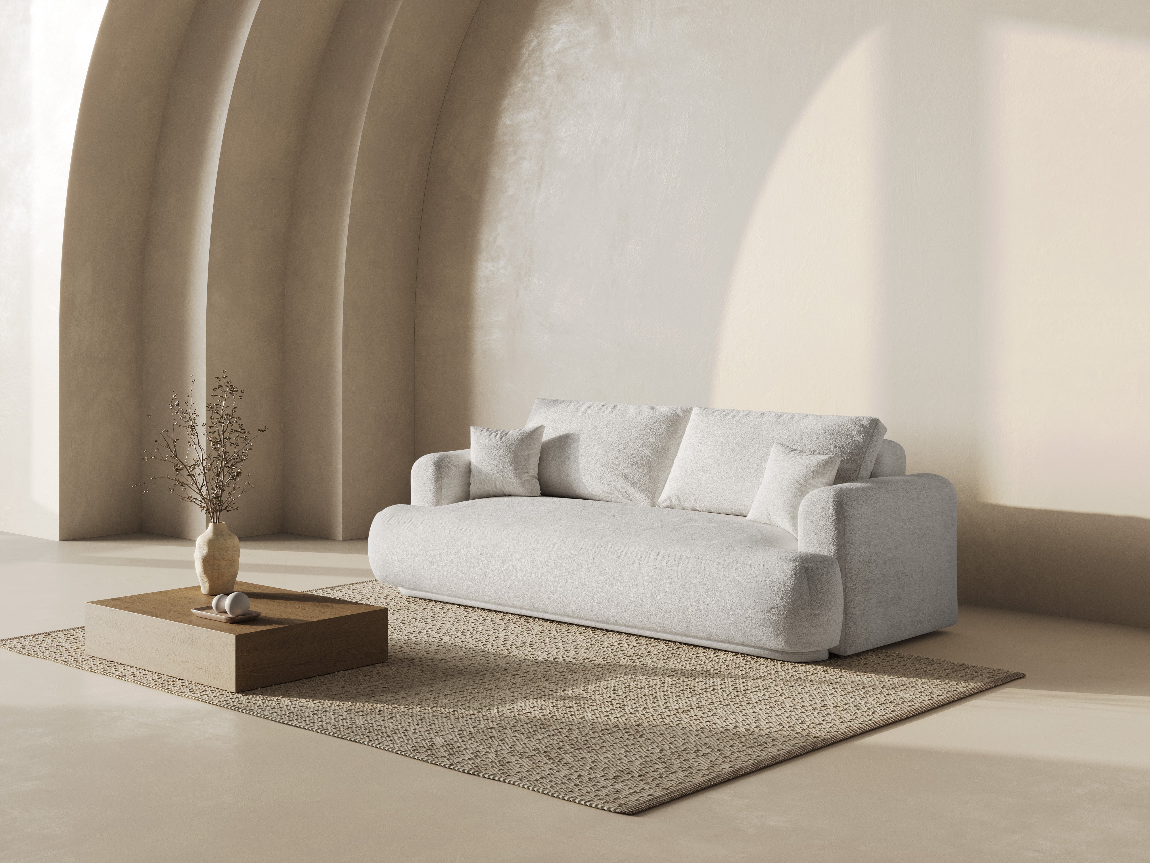 Sofa mit Schlaffunktion Ella Light Beige Boucle
