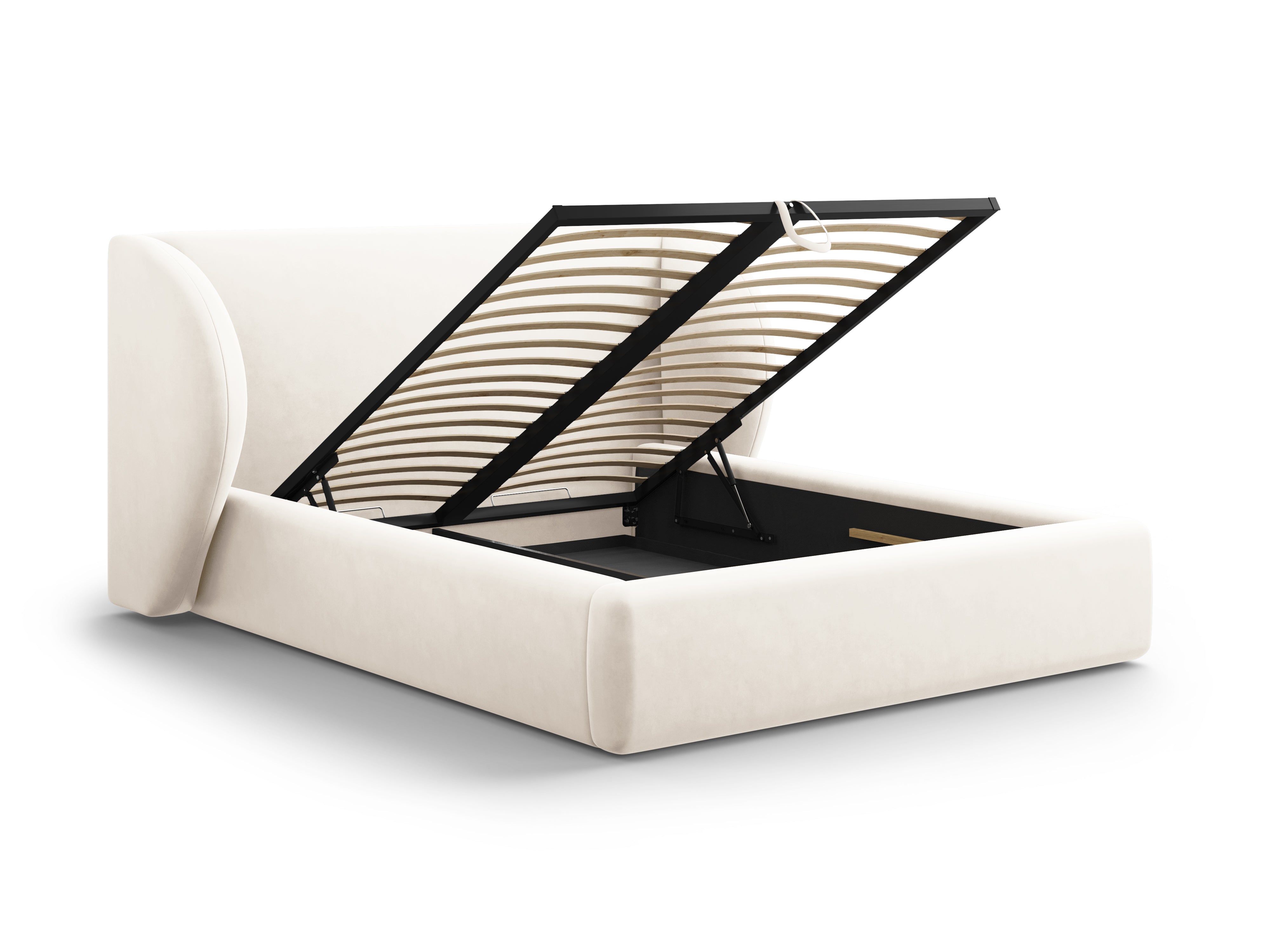 Łóżko aksamitne z pojemnikiem na pościel MILEY beżowy Micadoni Eye on Design