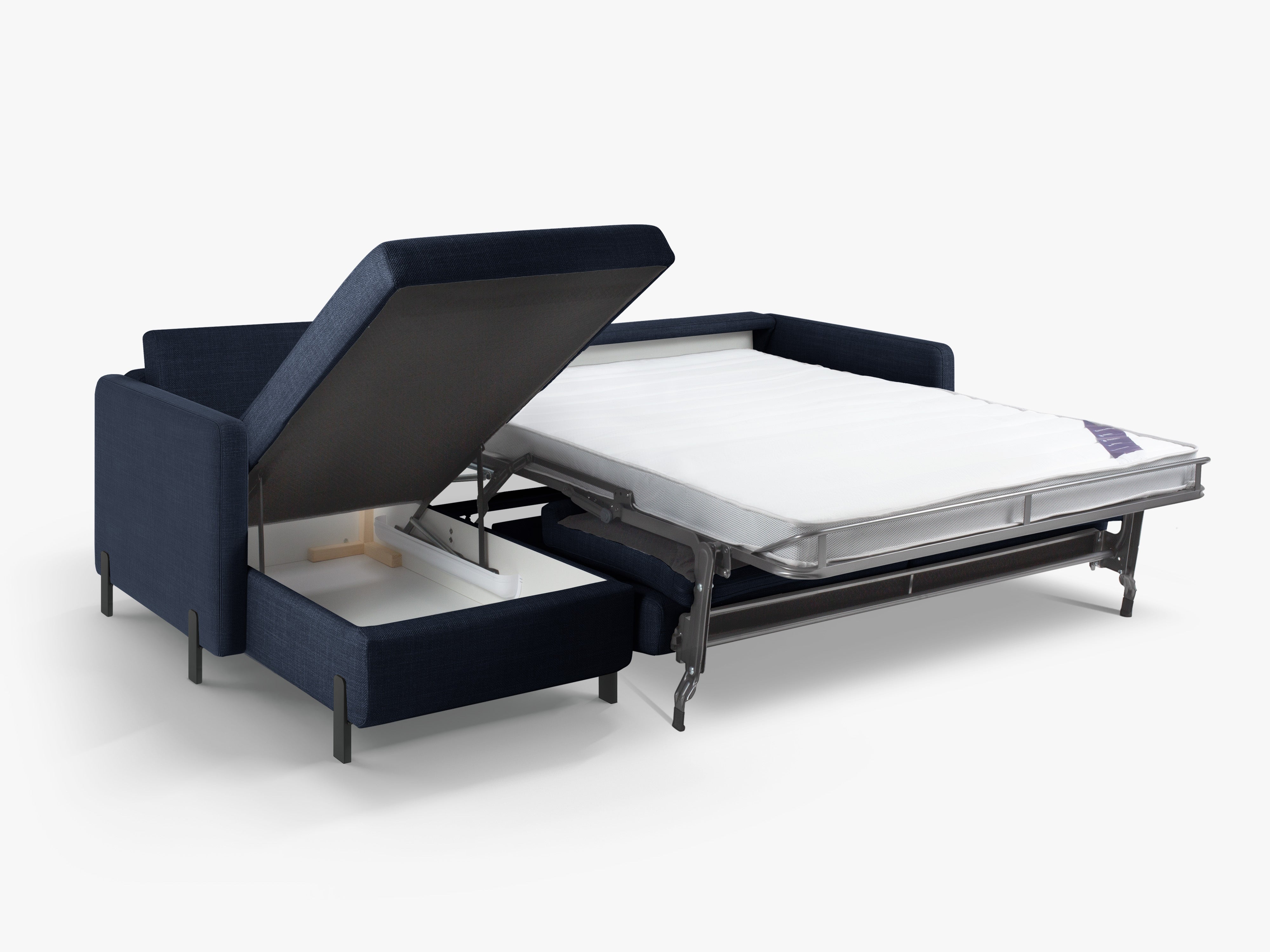 Left Corner Sofa with Bed Function and Box, "Gloria", 5 Seats, Blue, 280x170x80
Made in Europe