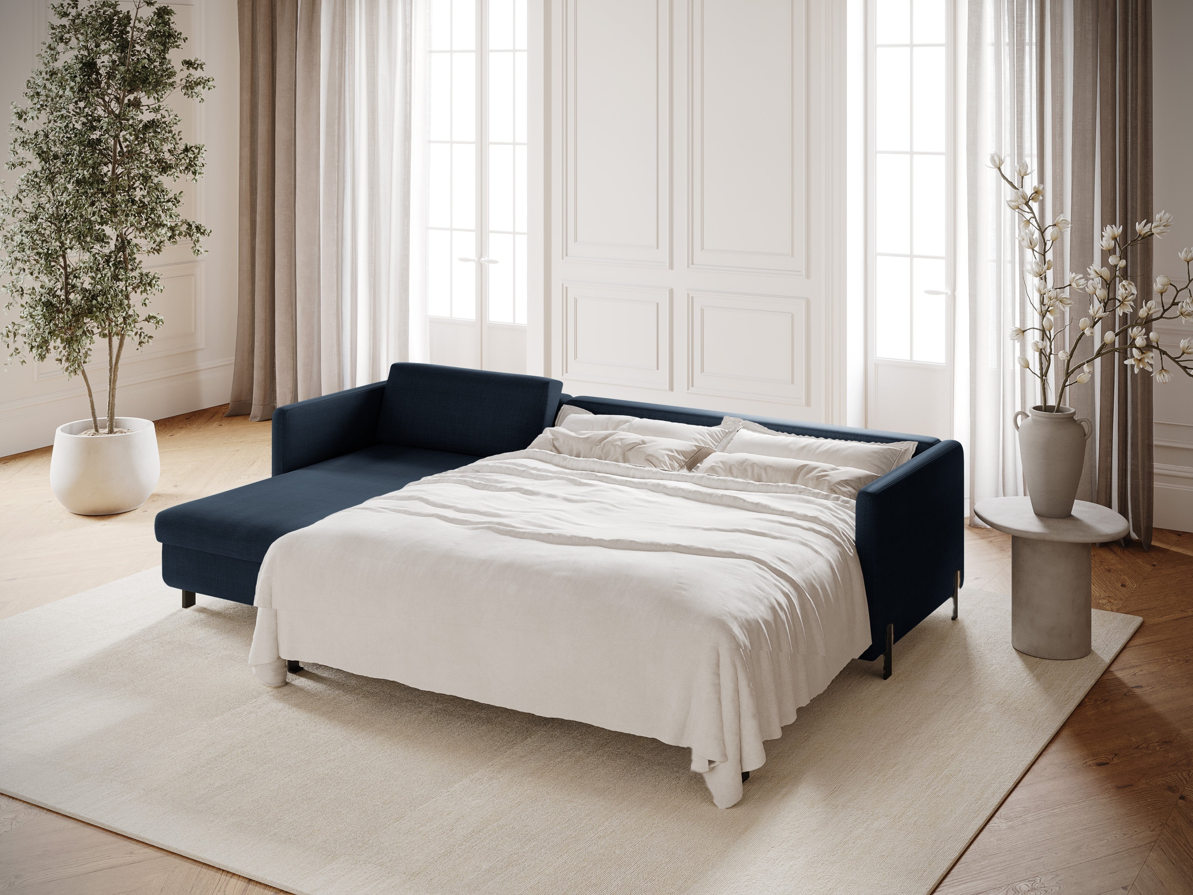 Left Corner Sofa with Bed Function and Box, "Gloria", 5 Seats, Blue, 280x170x80
Made in Europe
