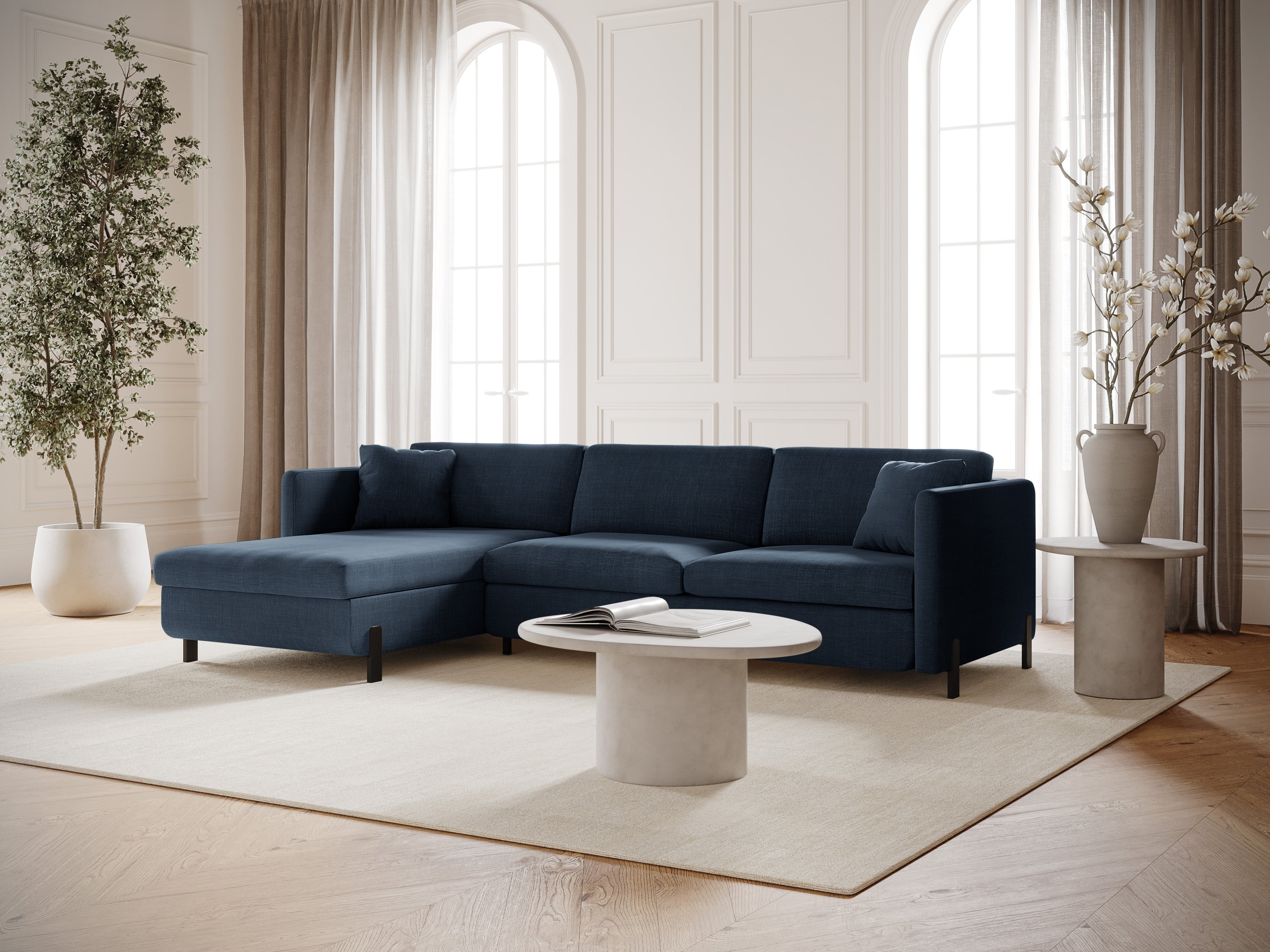 Left Corner Sofa with Bed Function and Box, "Gloria", 5 Seats, Blue, 280x170x80
Made in Europe