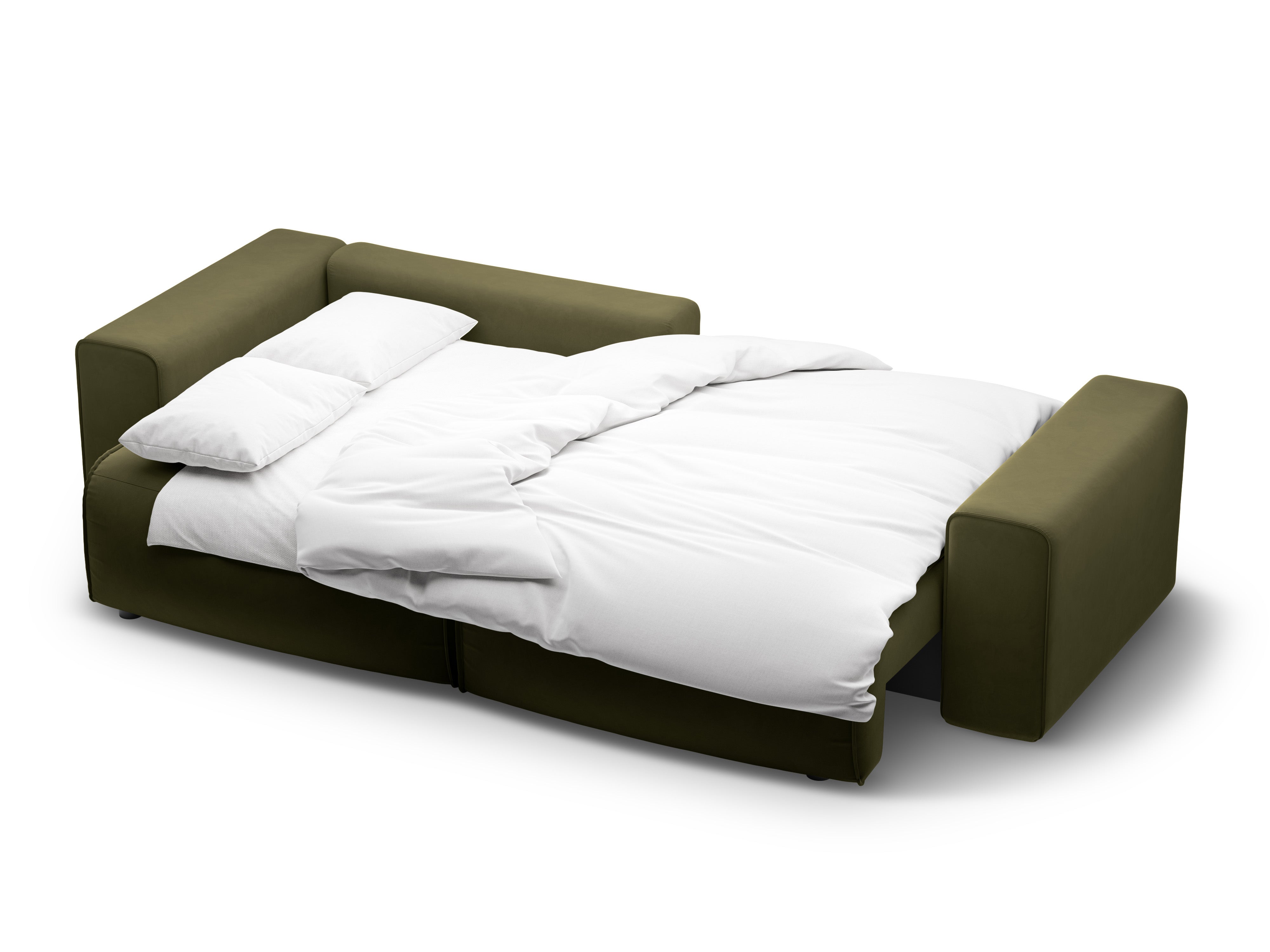 Left-facing velvet corner sofa for 3 people with sleeping function VICTOR green