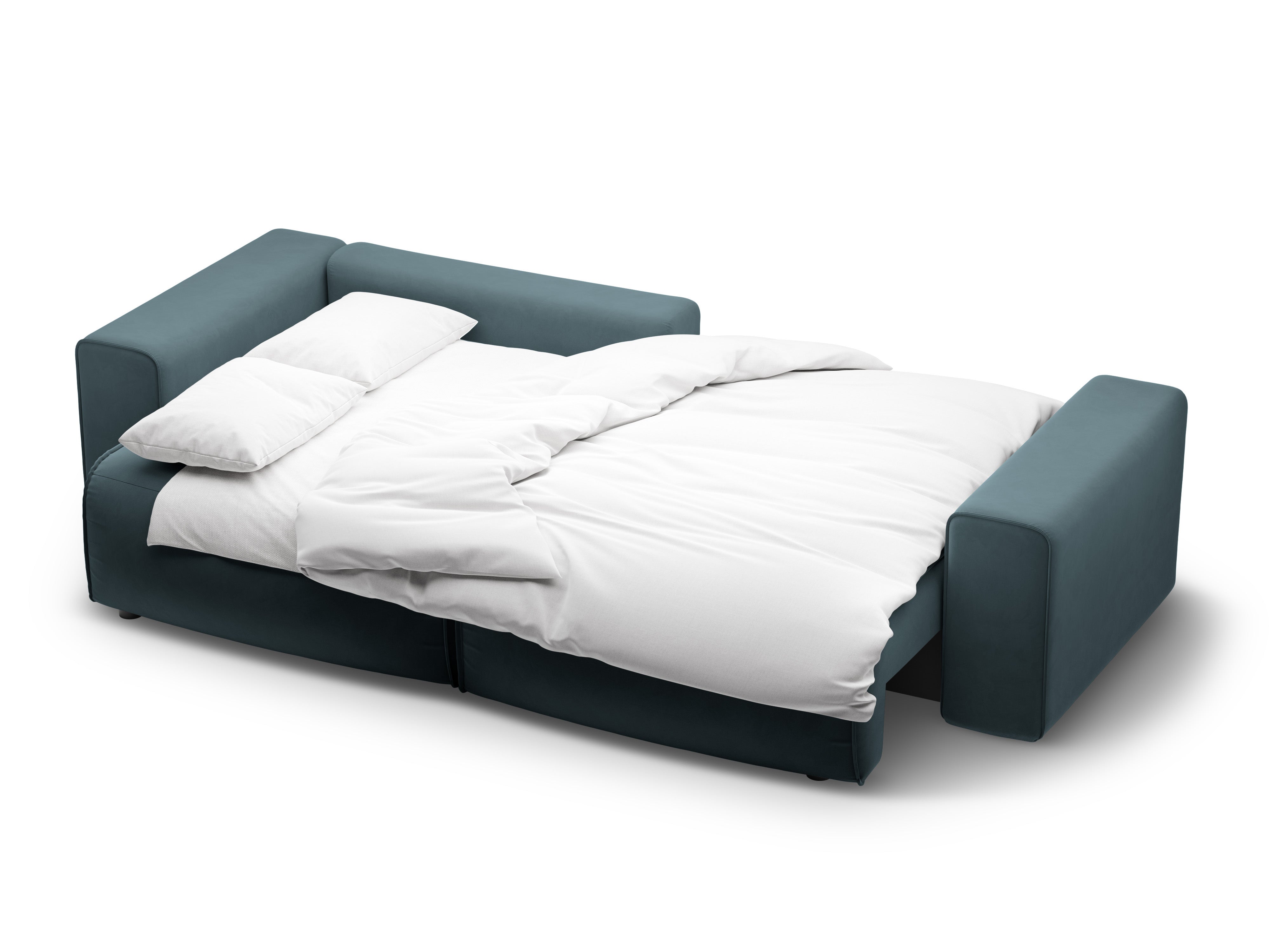 Samt-Ecksofa linksseitig 3-sitzig mit Schlaffunktion VICTOR blau