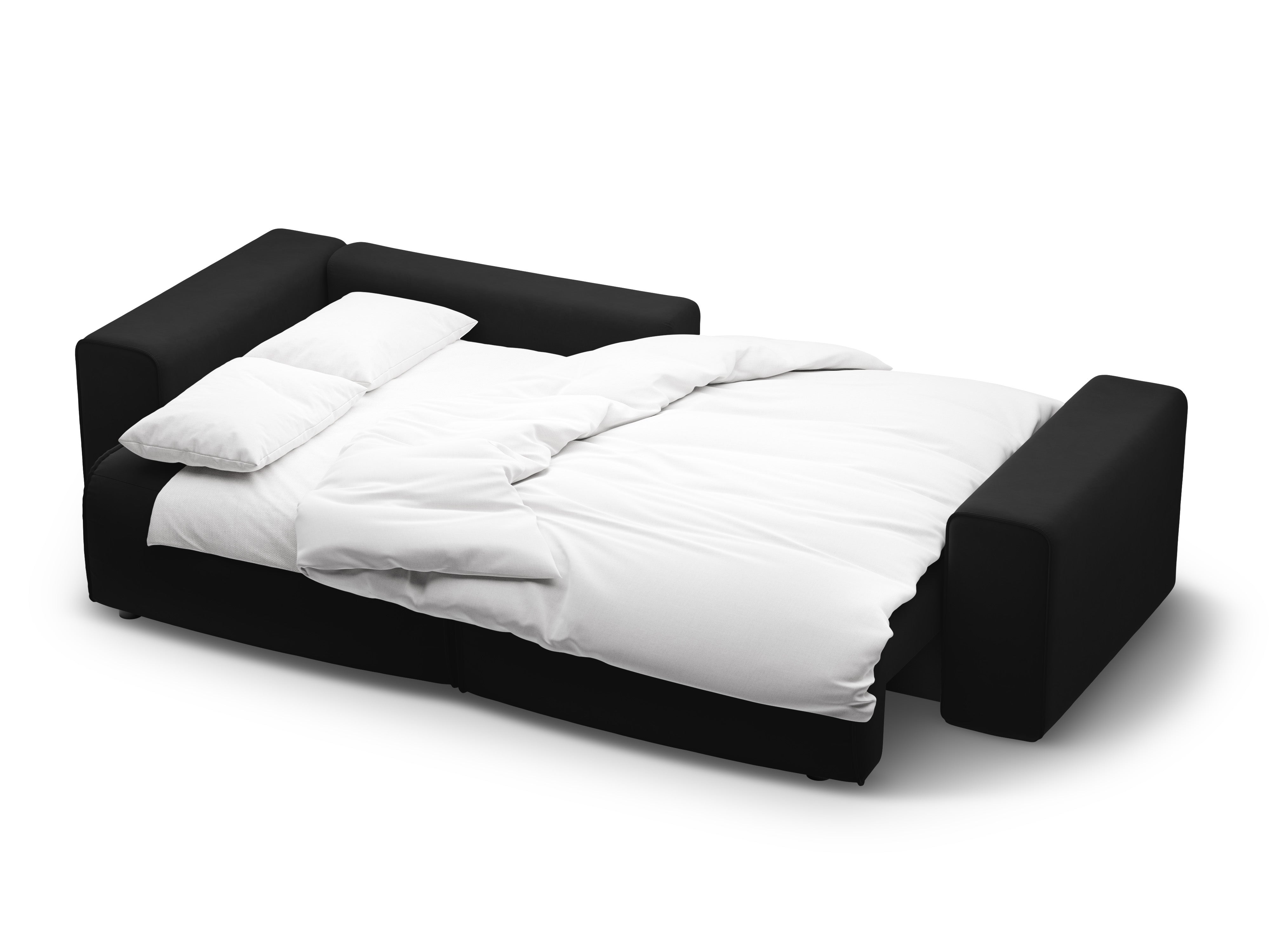 Black velvet left-sided 3-seater sofa bed VICTOR