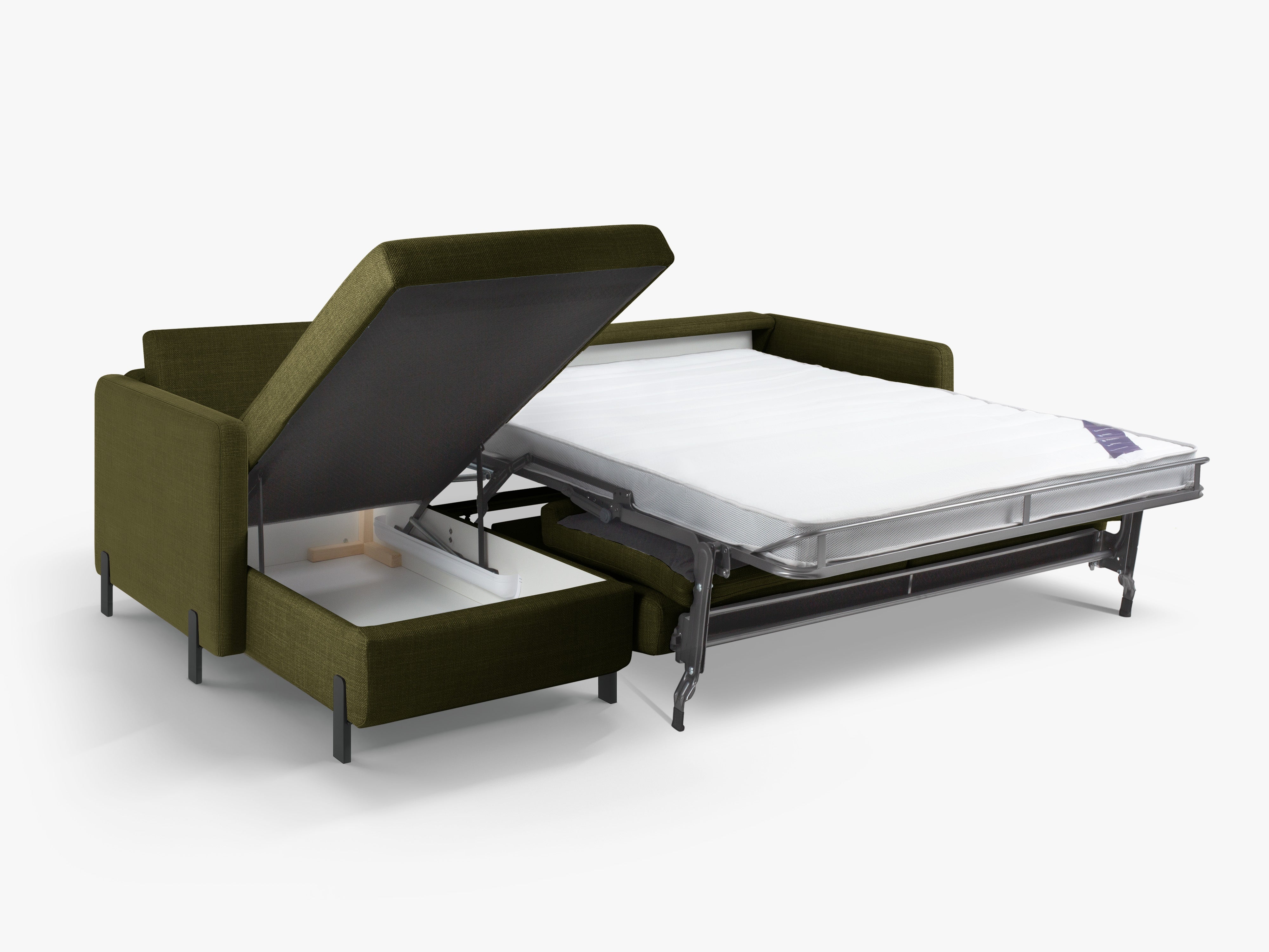 Left Corner Sofa with Bed Function and Box, "Gloria", 4 Seats, Green, 260x170x80
Made in Europe