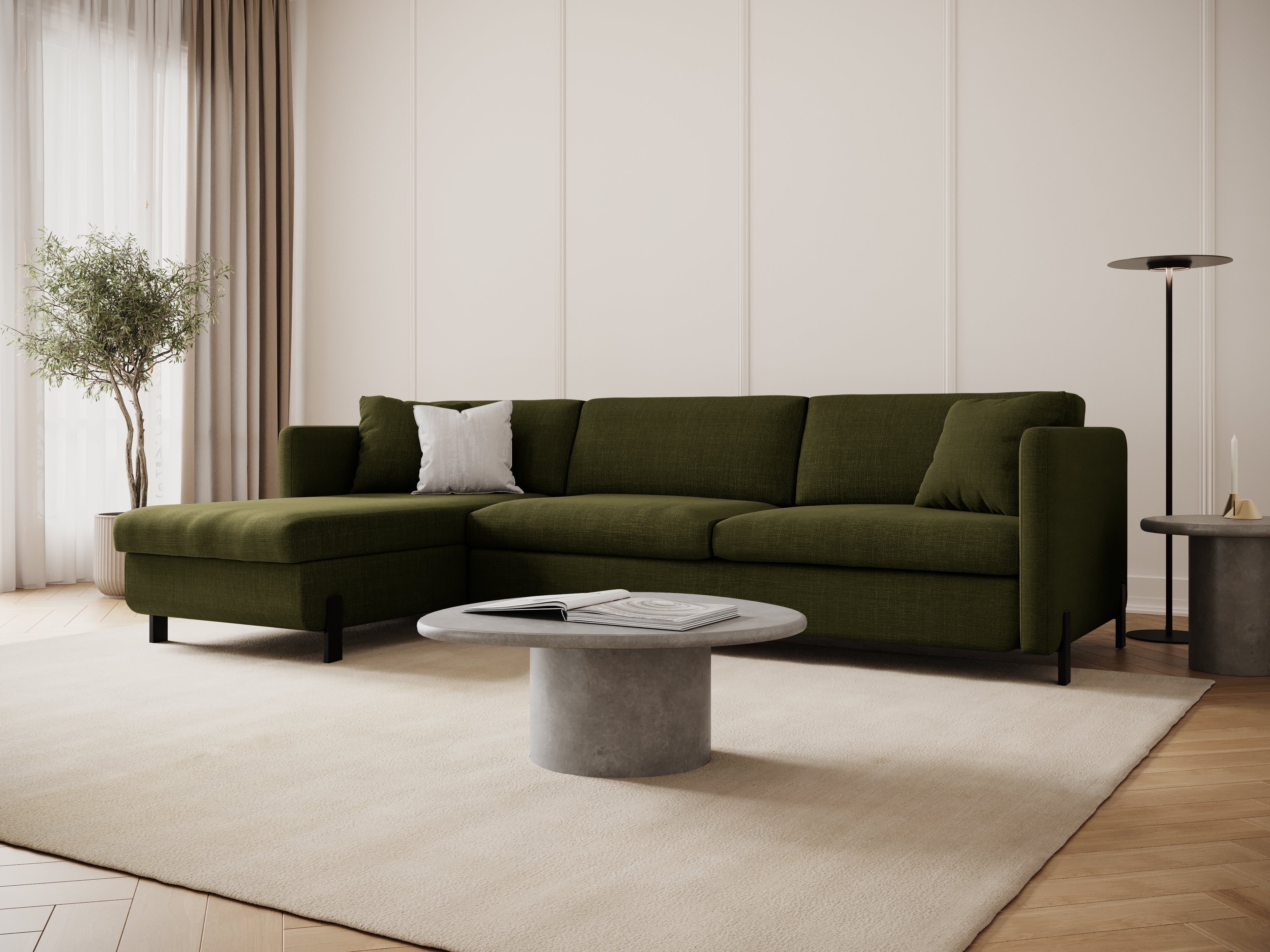 Left Corner Sofa with Bed Function and Box, "Gloria", 4 Seats, Green, 260x170x80
Made in Europe