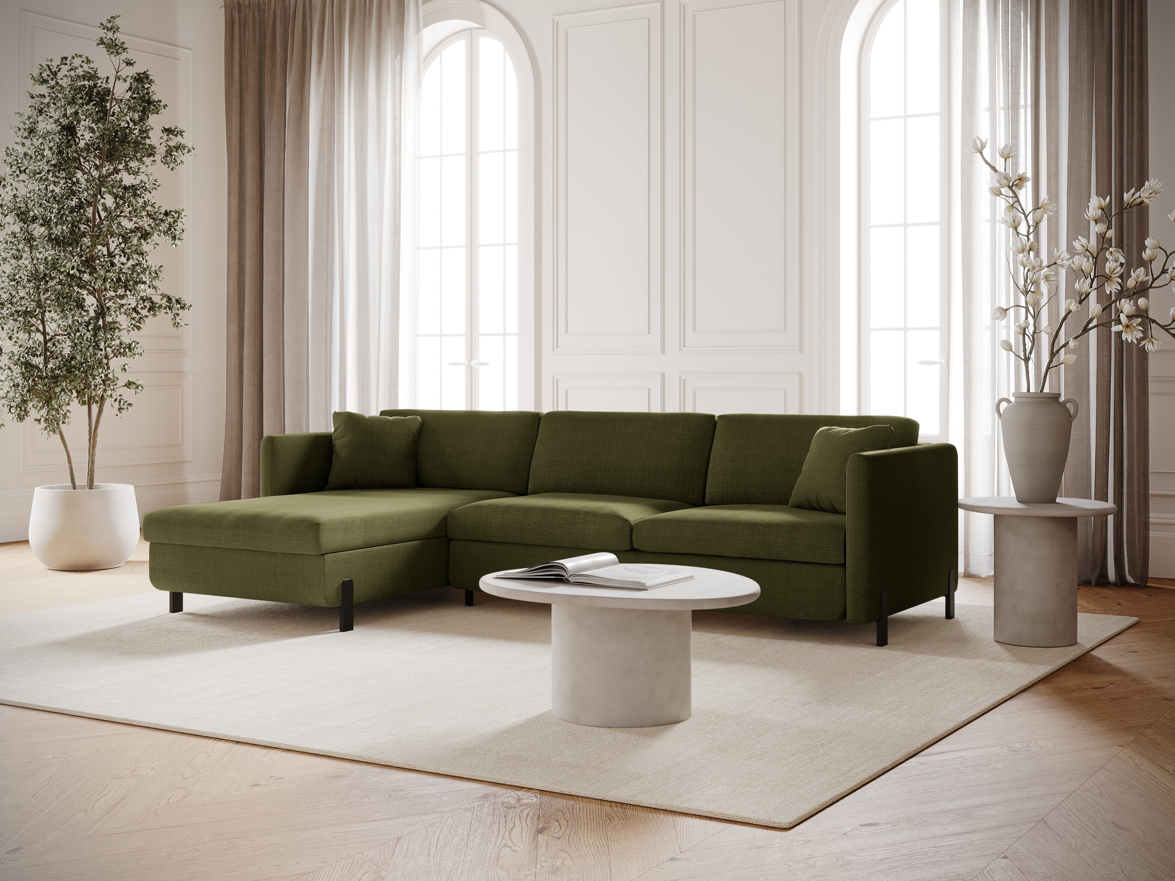 Left Corner Sofa with Bed Function and Box, "Gloria", 4 Seats, Green, 260x170x80
Made in Europe