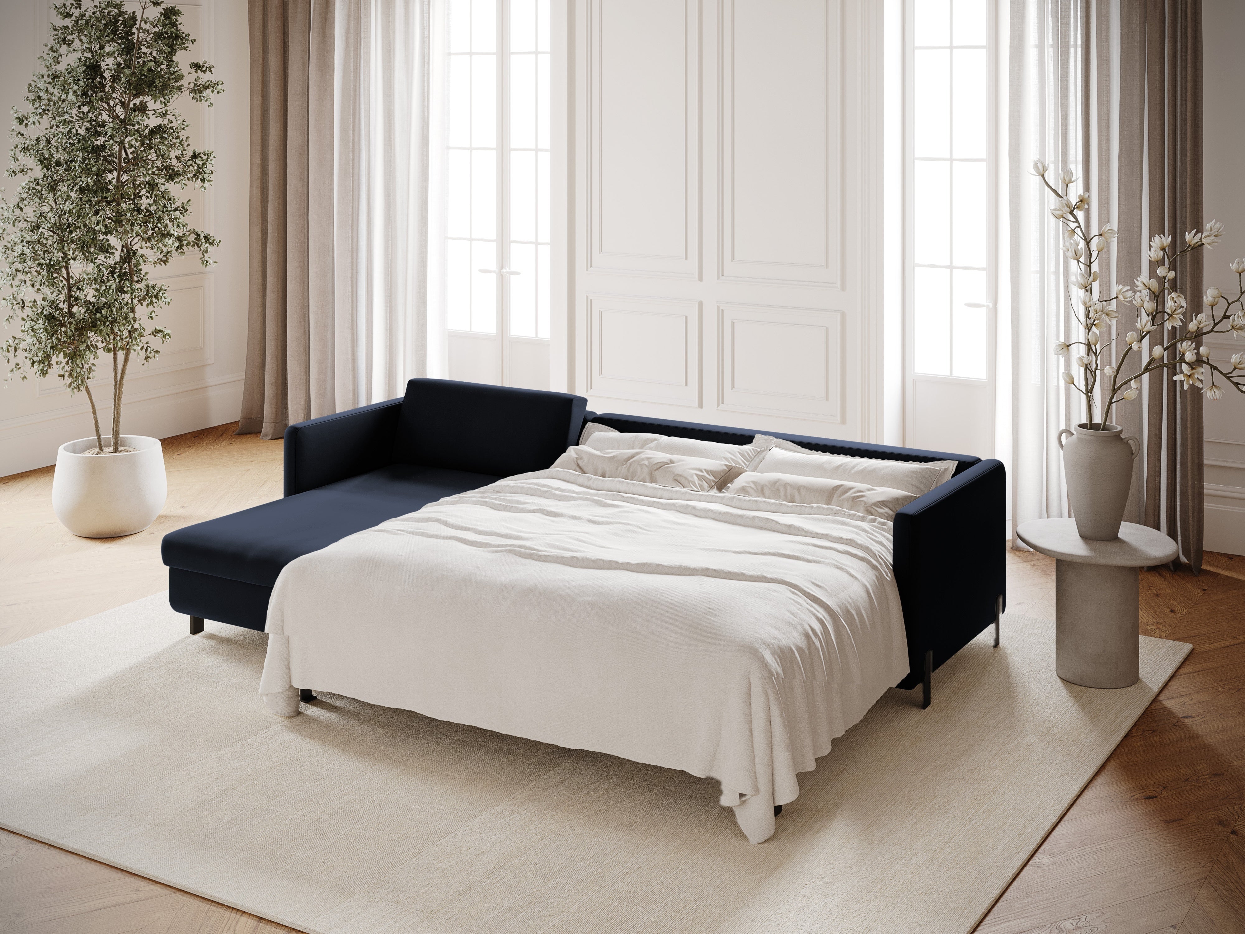 Velvet Linksecke Sofa mit Bettfunktion, "Gloria", 4 Sitze, Royal Blue, 260x170x80
In Europa gemacht