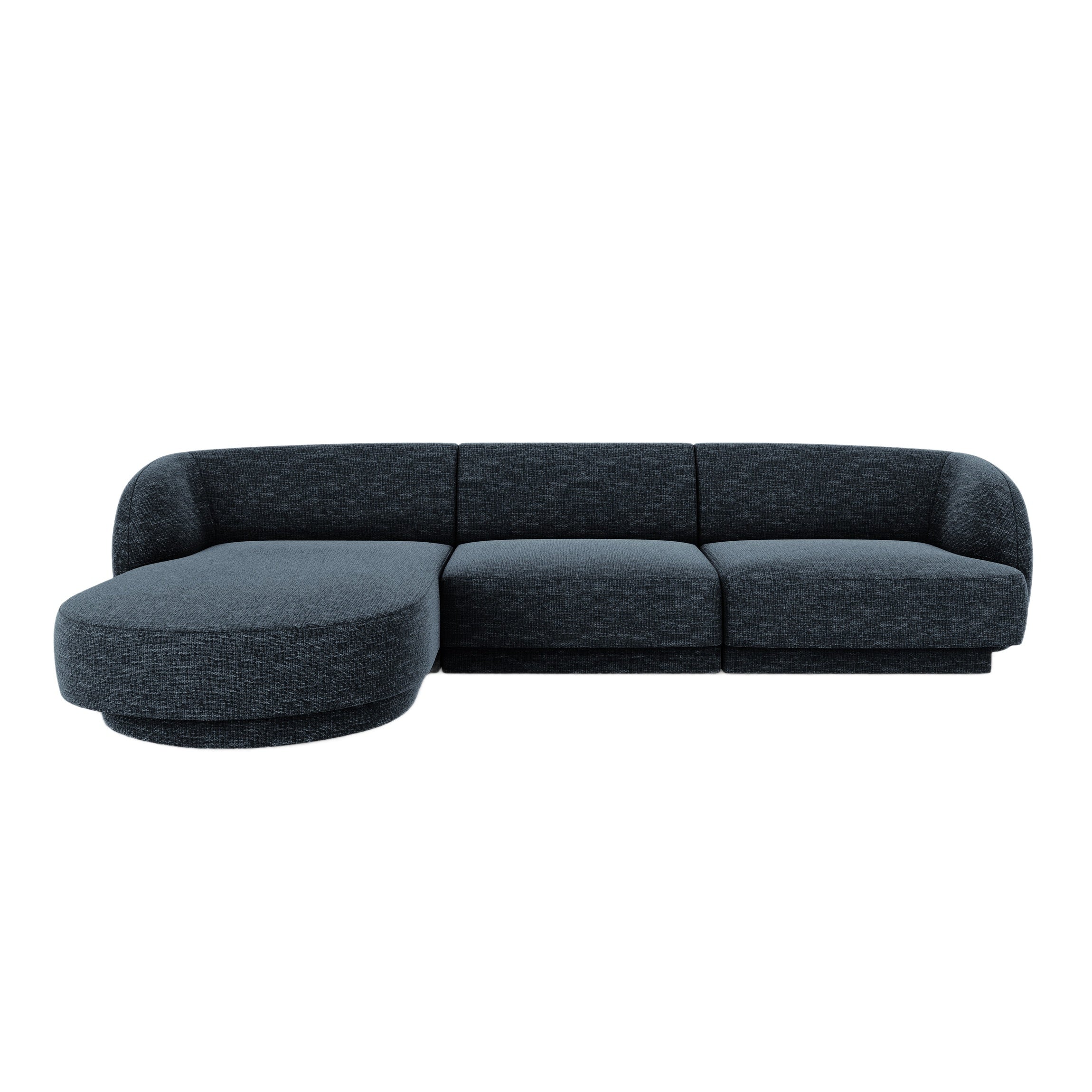 4-seater left-facing corner sofa MILEY in navy blue silky chenille