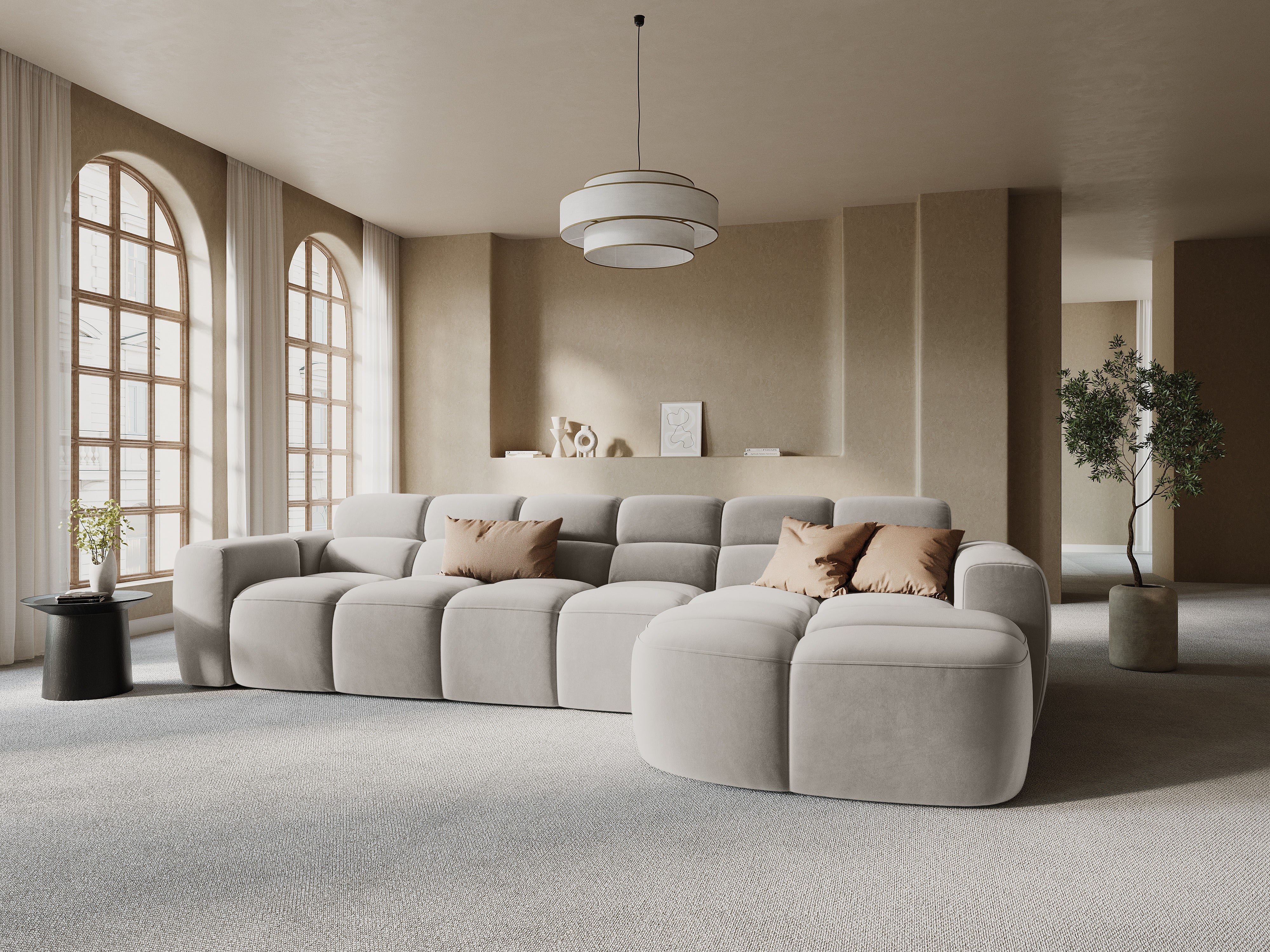 Samt-Ecksofa rechts LISA hellbeige